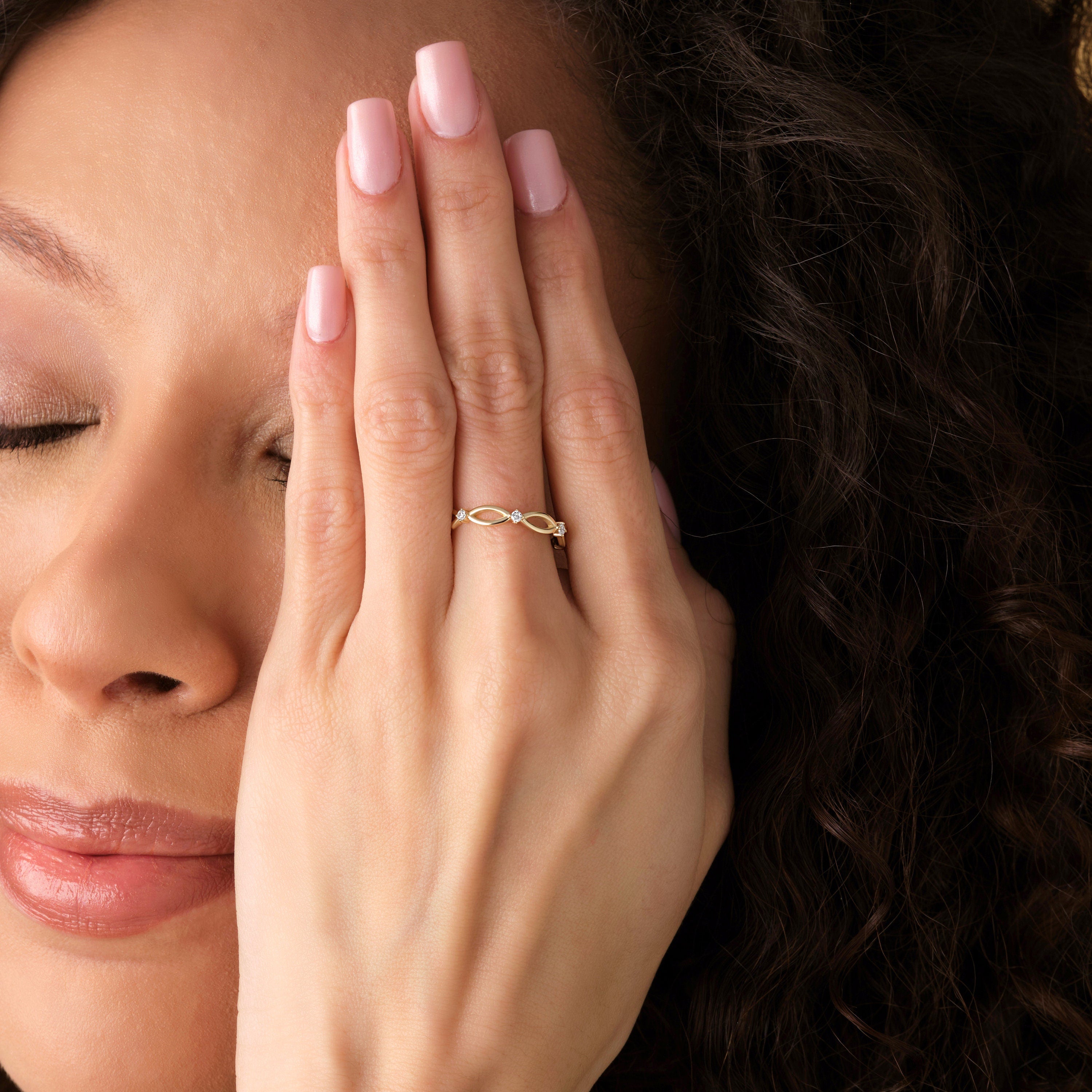 Solid Gold Wedding Band Half Eternity Diamond Ring