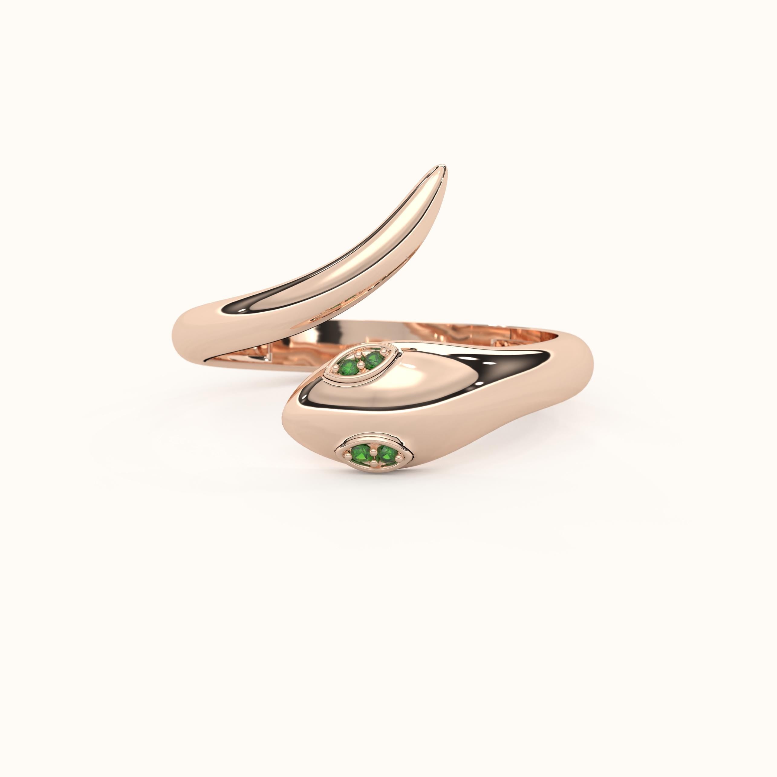 Solid Gold Snake Ring Solid Gold Emerald Eyes