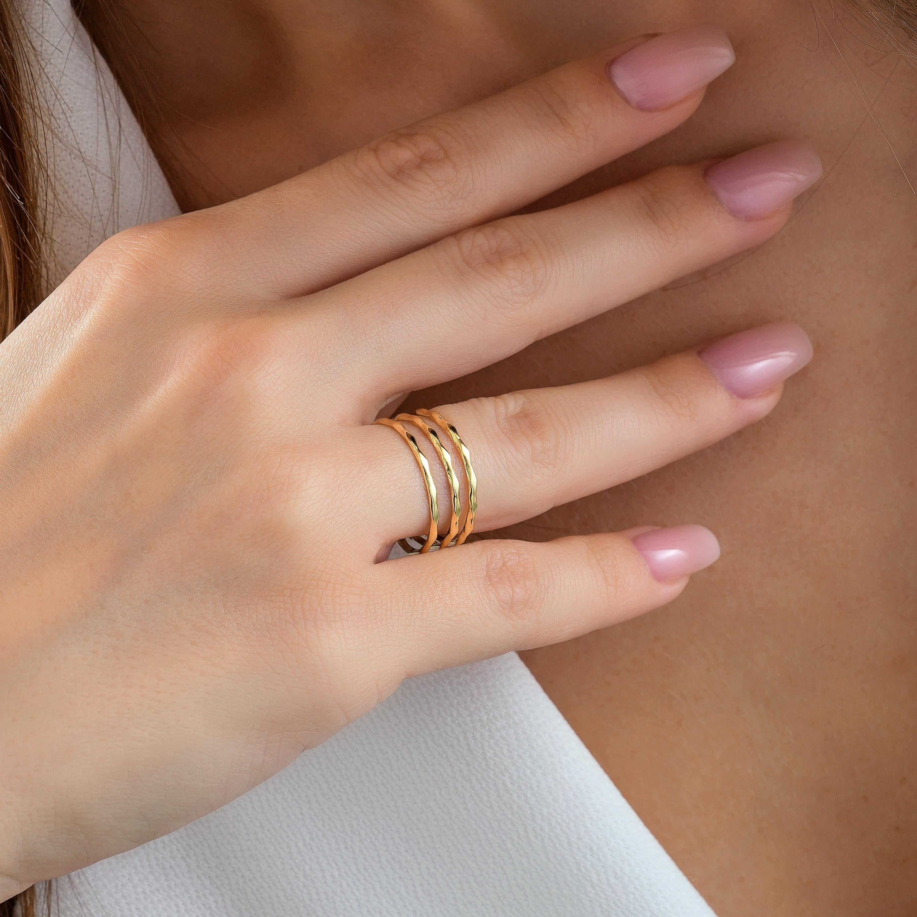Solid Gold Triple Band Hammered Ring