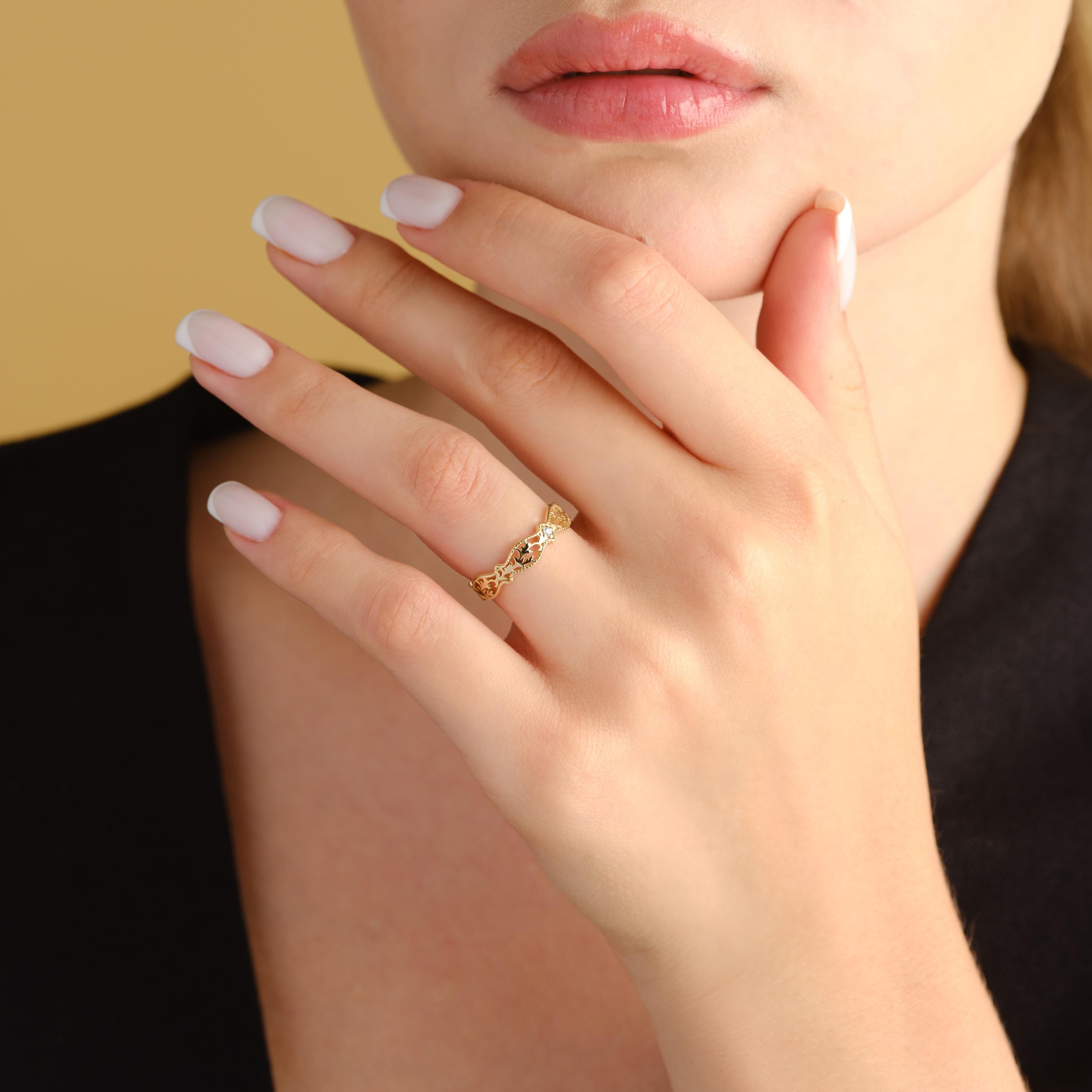 Victorian Filigree Ring Solid Gold Ornate Band