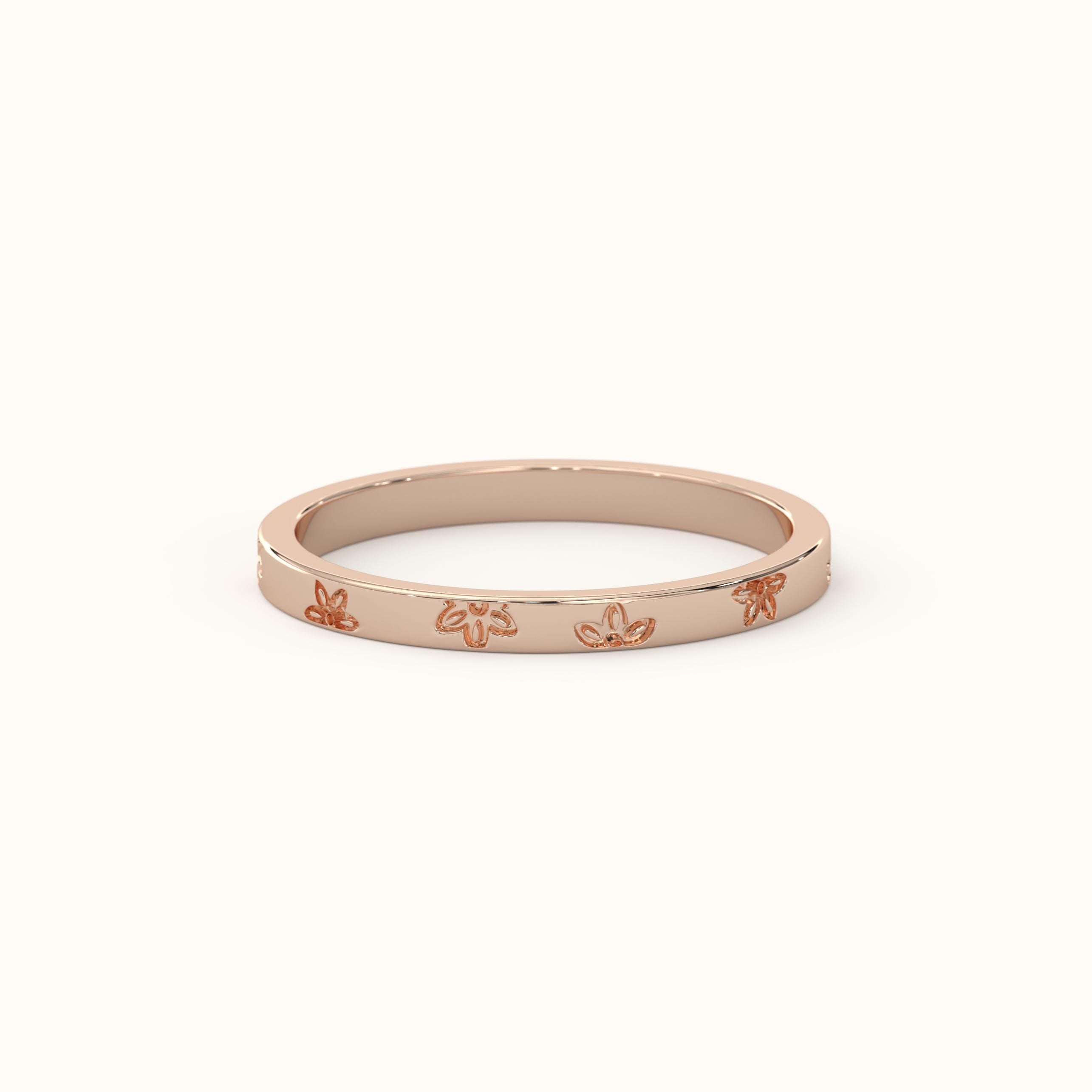 Solid Gold Floral Band Solid Gold Ring Comfort Fit