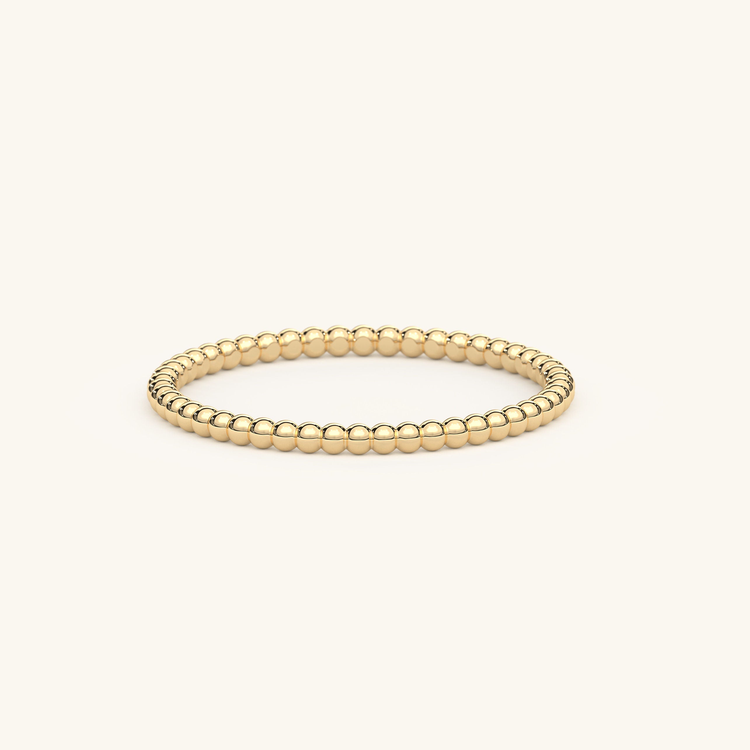 14k Gold Beaded Ring Minimalist Wedding Band