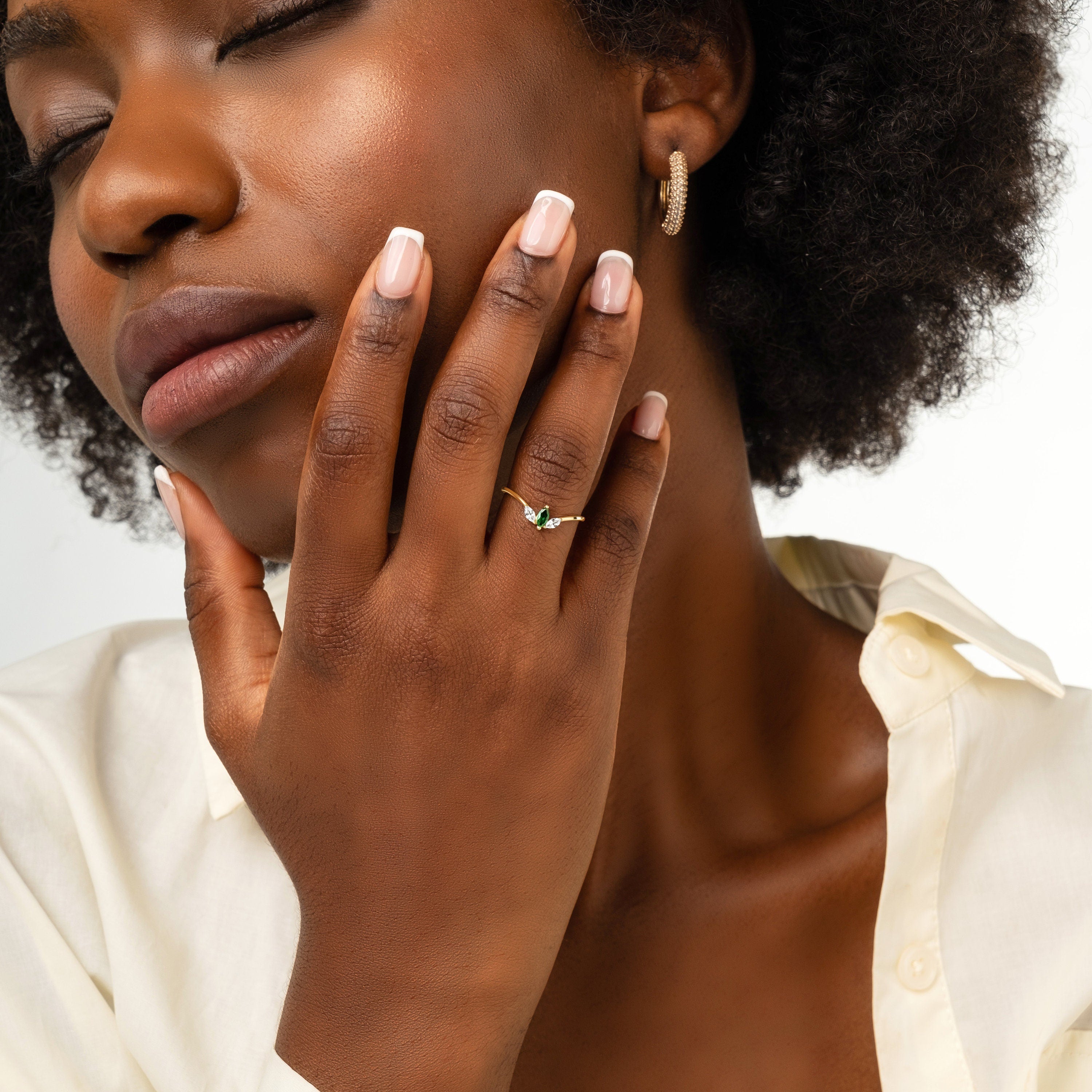 Marquise Emerald Solid Gold Ring