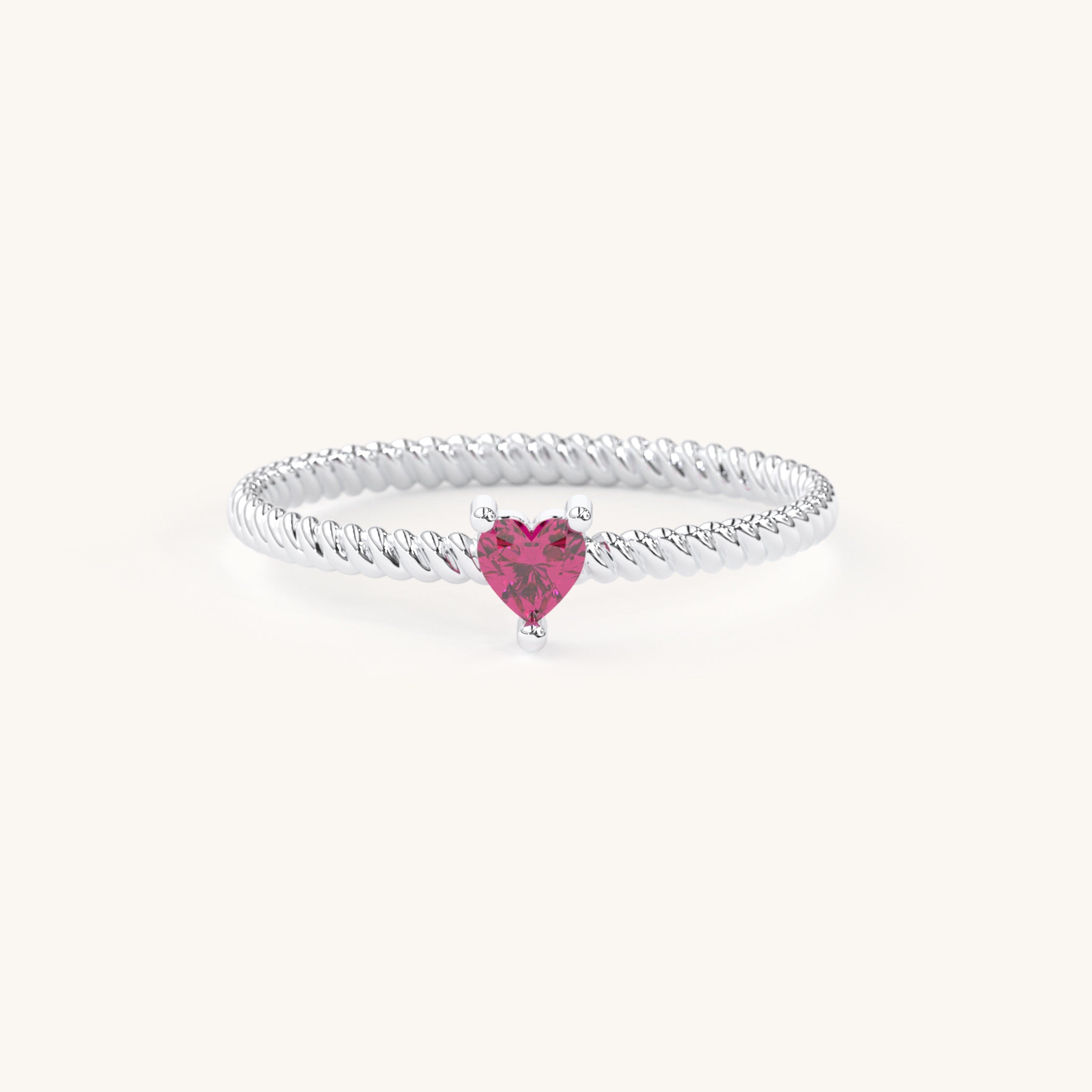 Solid Gold Heart Ring Twisted Ruby Birthstone
