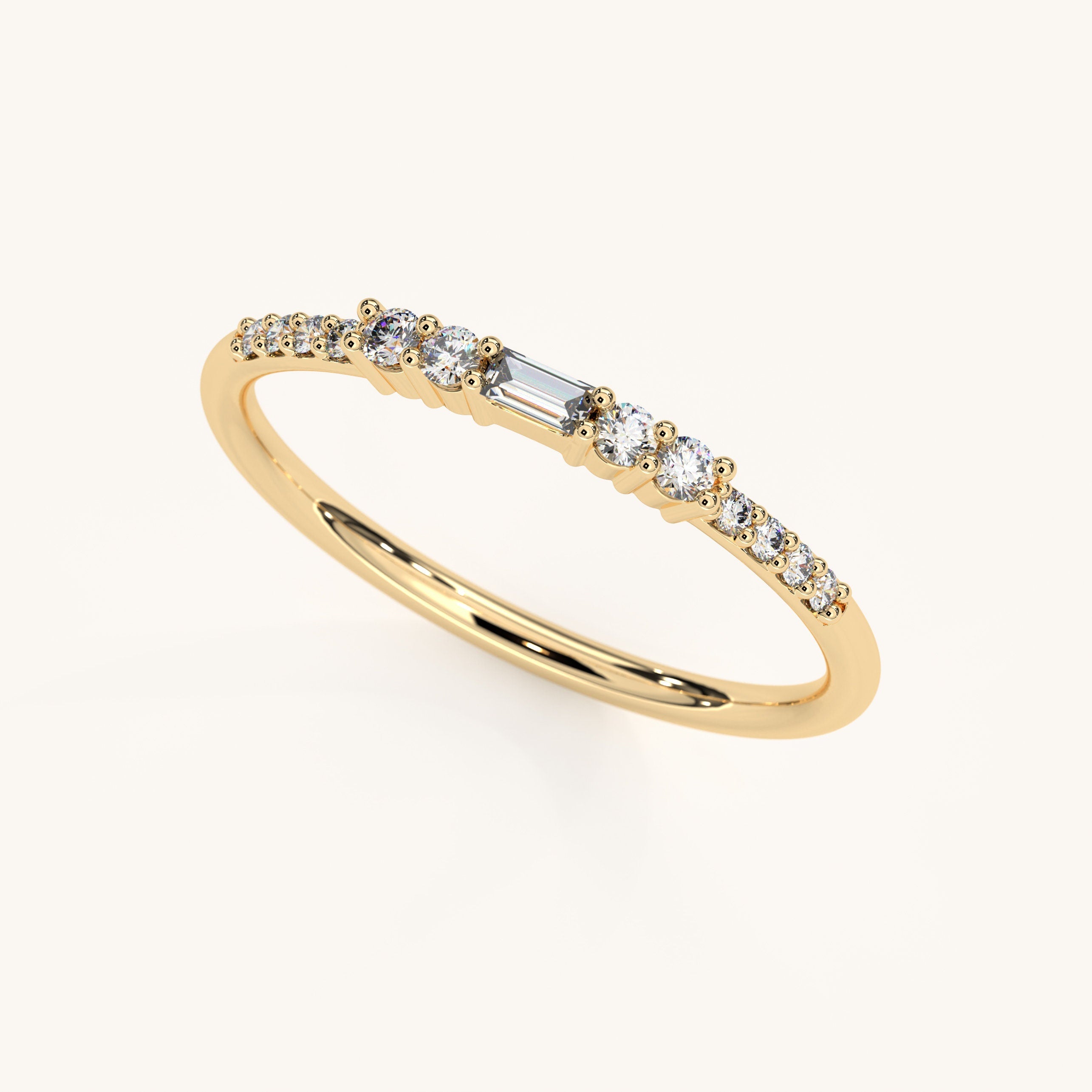 Solid Gold Stacking Ring Delicate Baguette Diamond