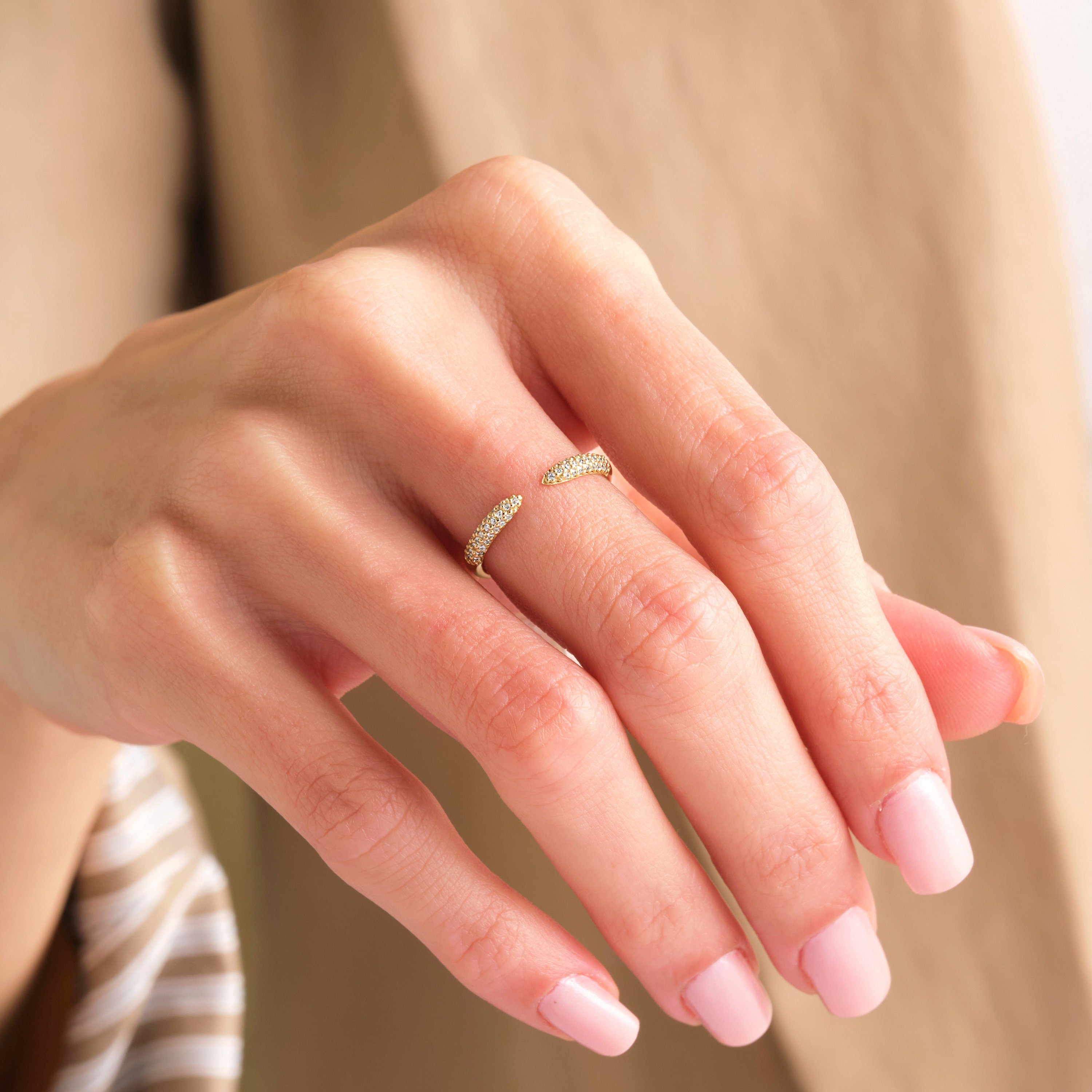 Solid Gold Open Design Pave Diamond Cuff Ring
