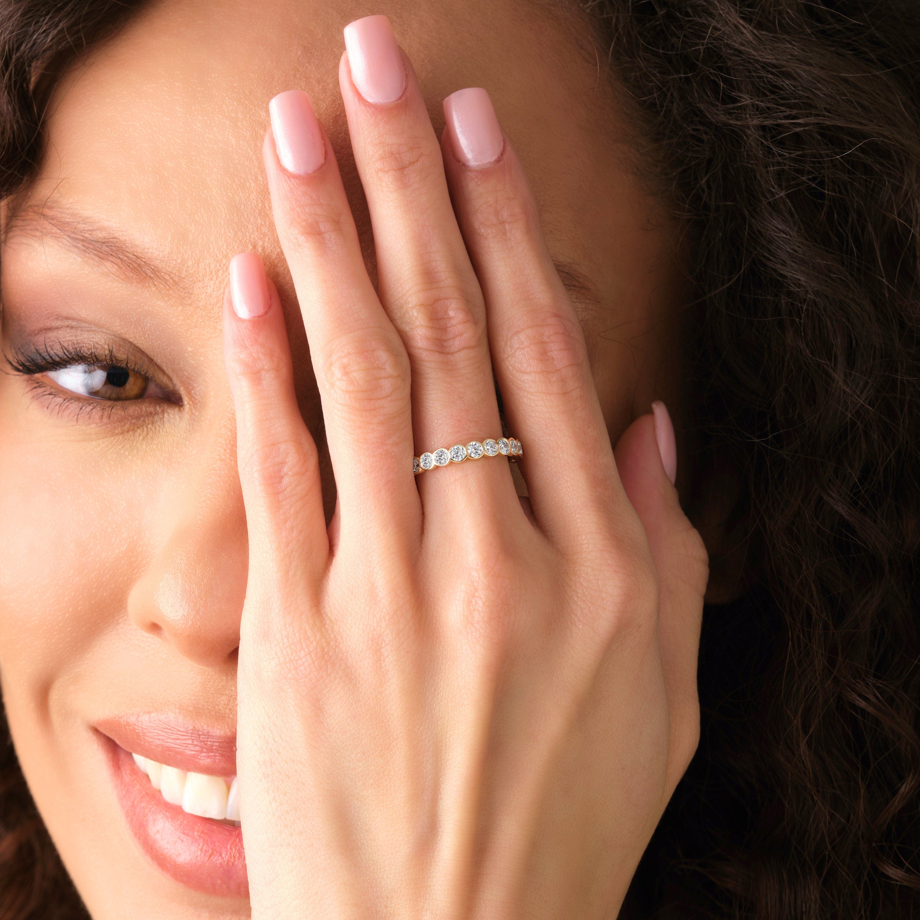 Bezel Engagement Ring Solid Gold Diamond Band