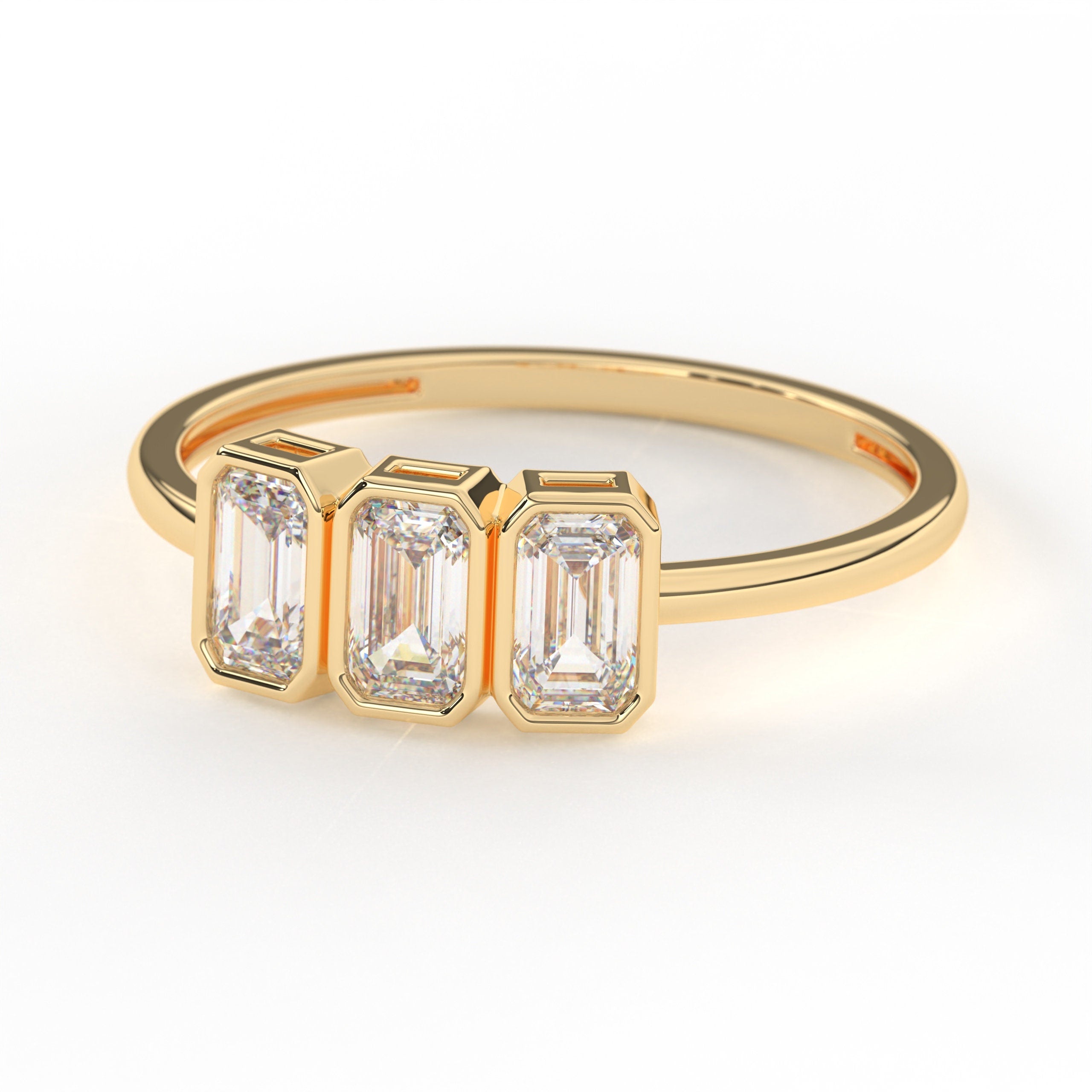 Emerald Engagement Ring Solid Gold Three Stone