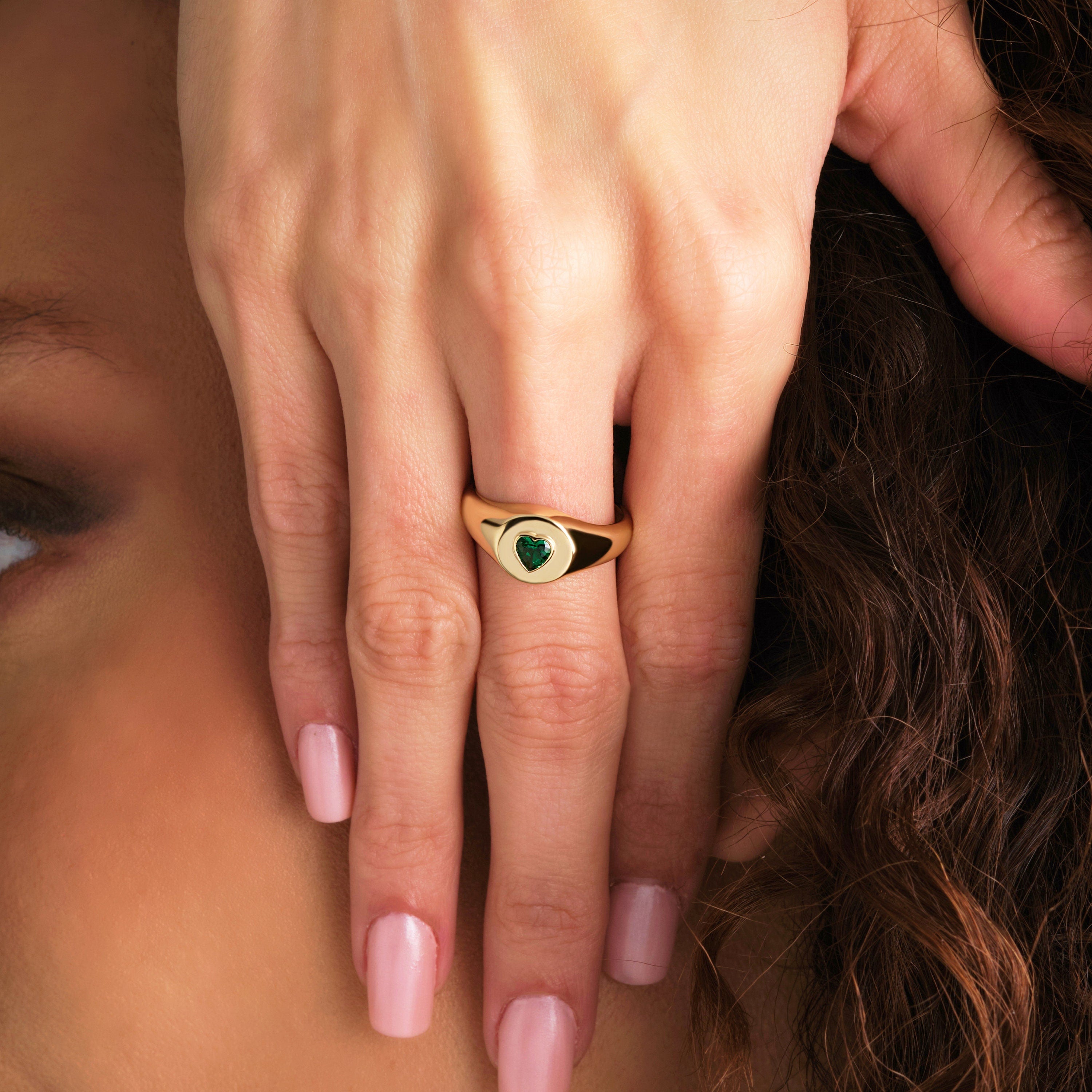 Solid Gold Heart Shaped Emerald Ring