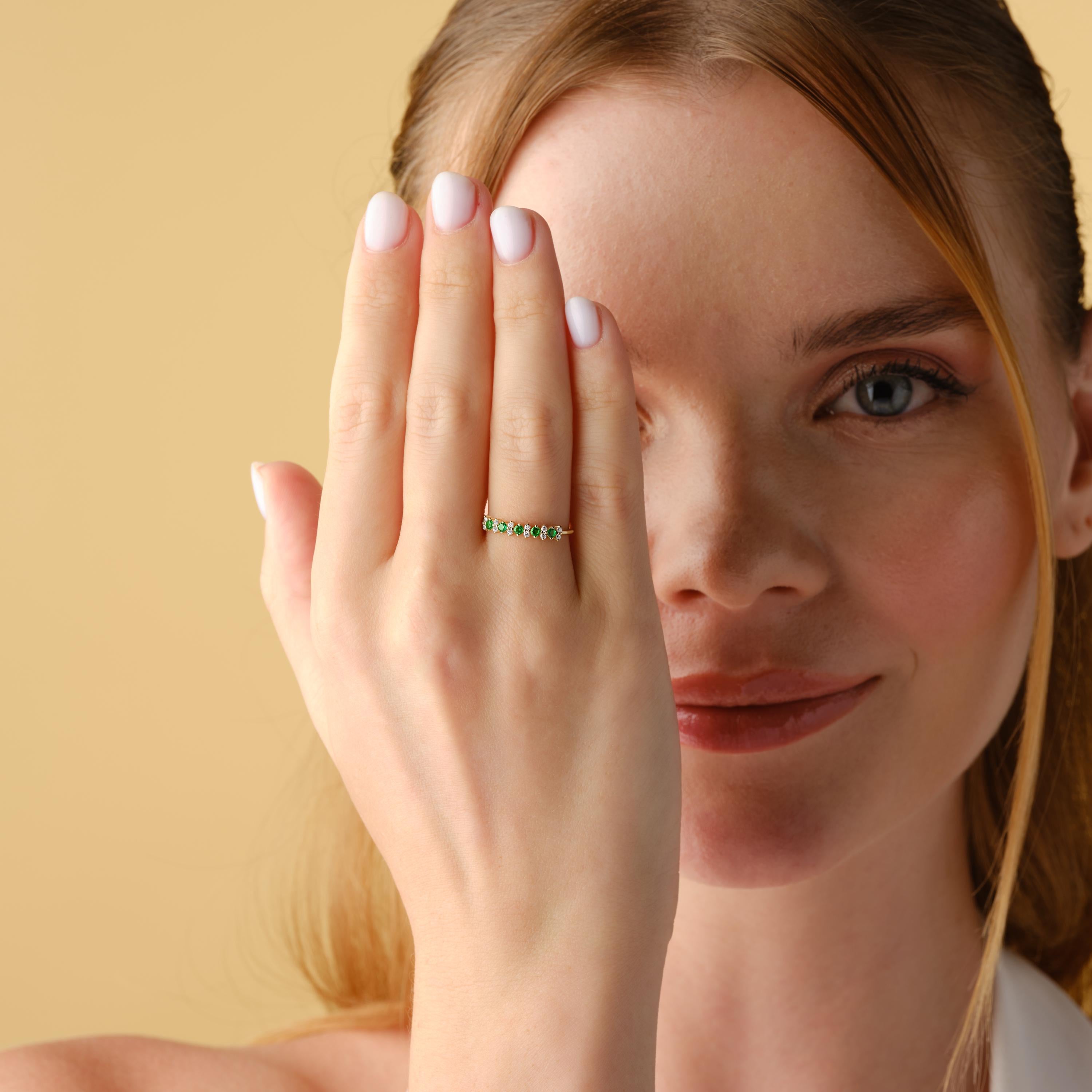 Emerald Engagement Ring Solid Gold Stacking Band