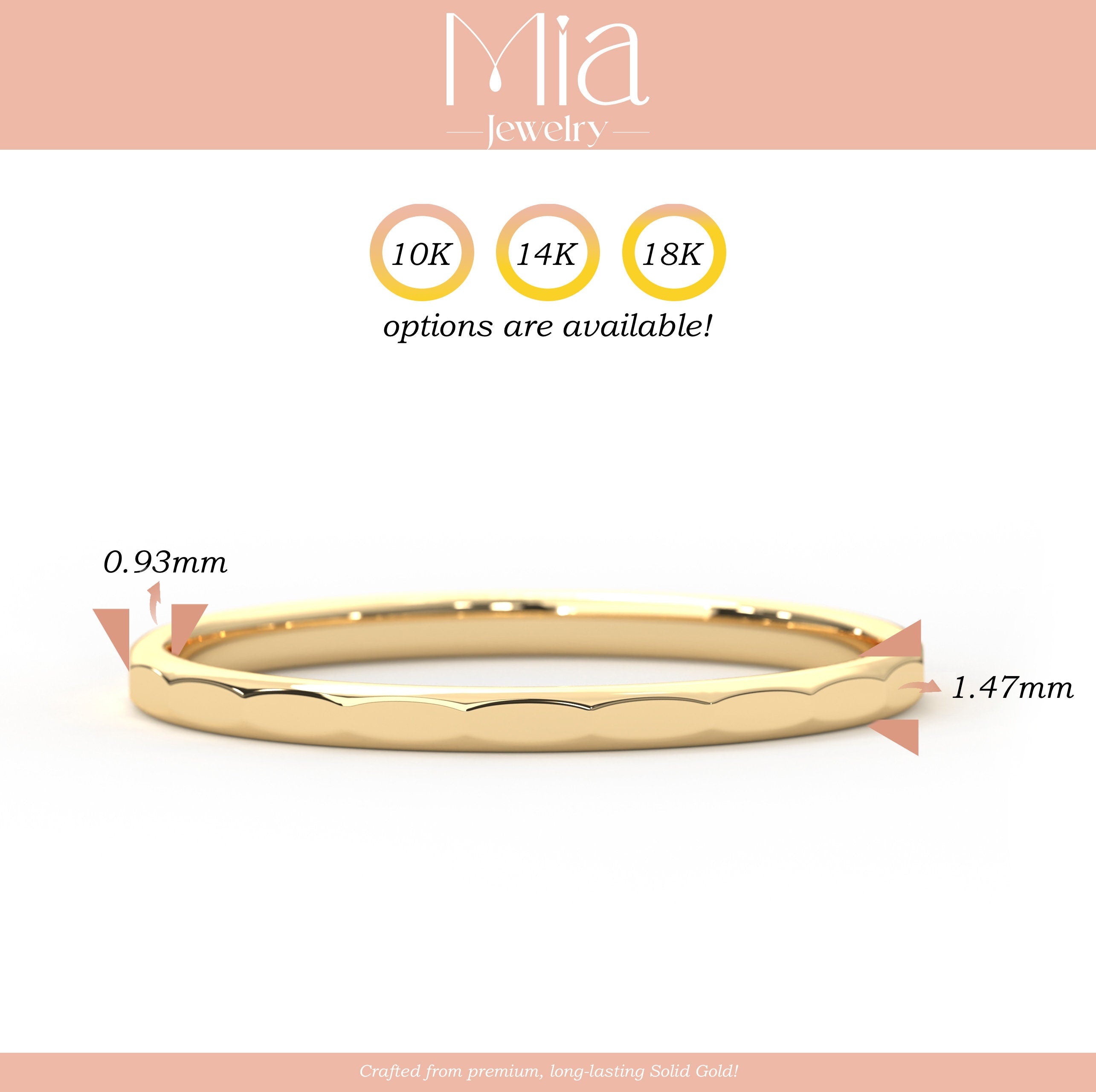 Hammered Wedding Band Engraved Solid Gold Ring