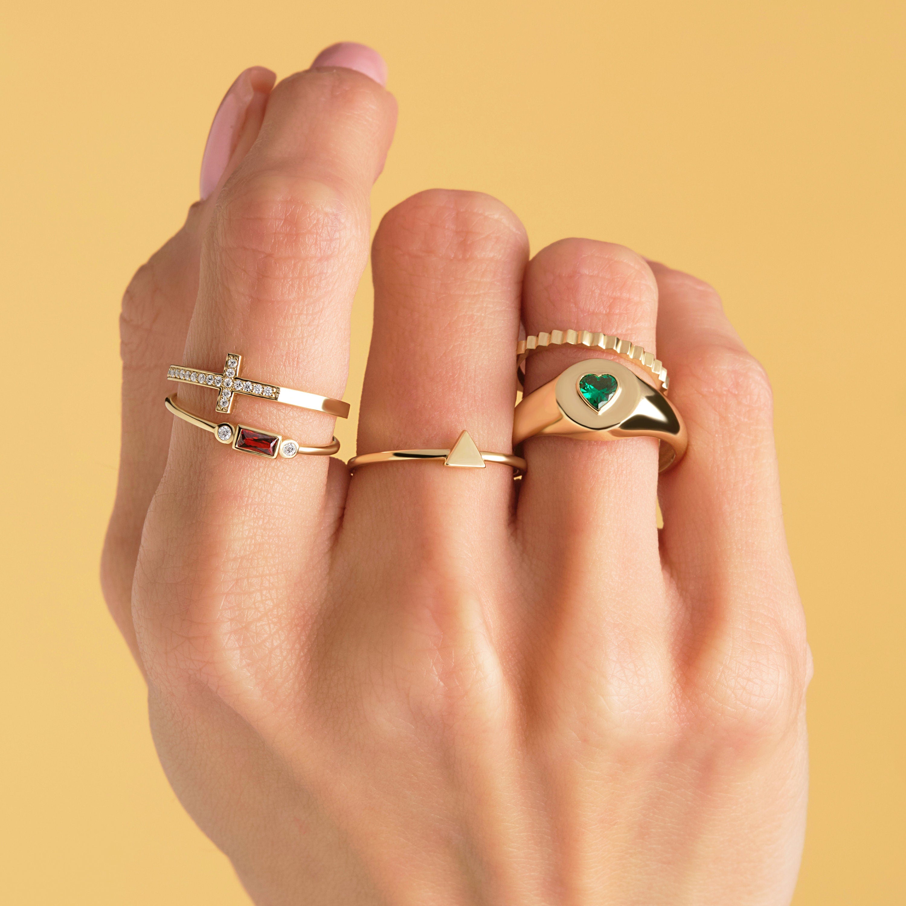 Solid Gold Heart Shaped Emerald Ring