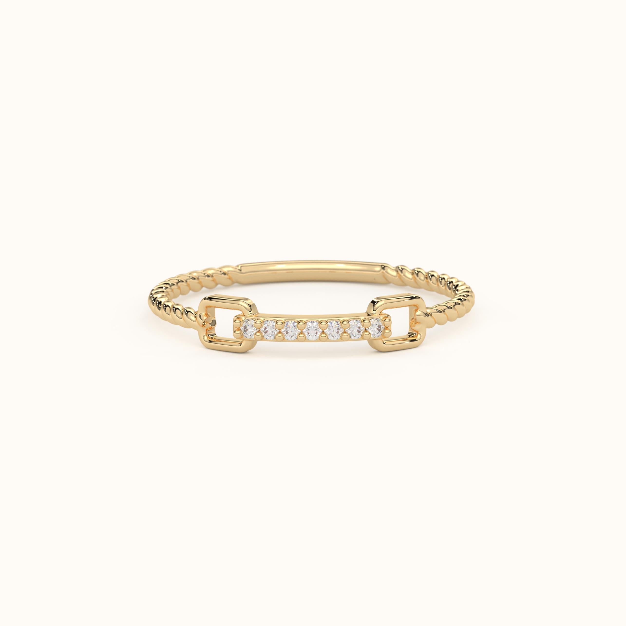 Solid Gold Twisted Rope Pave Ring