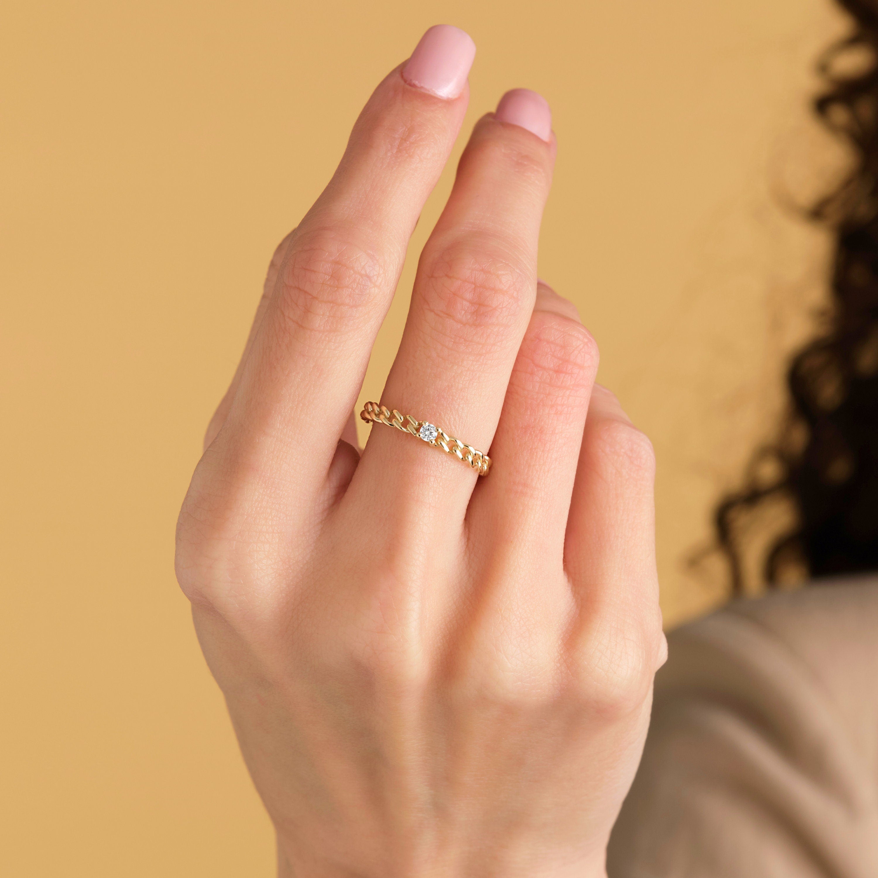 Solid Gold Cuban Link Diamond Ring