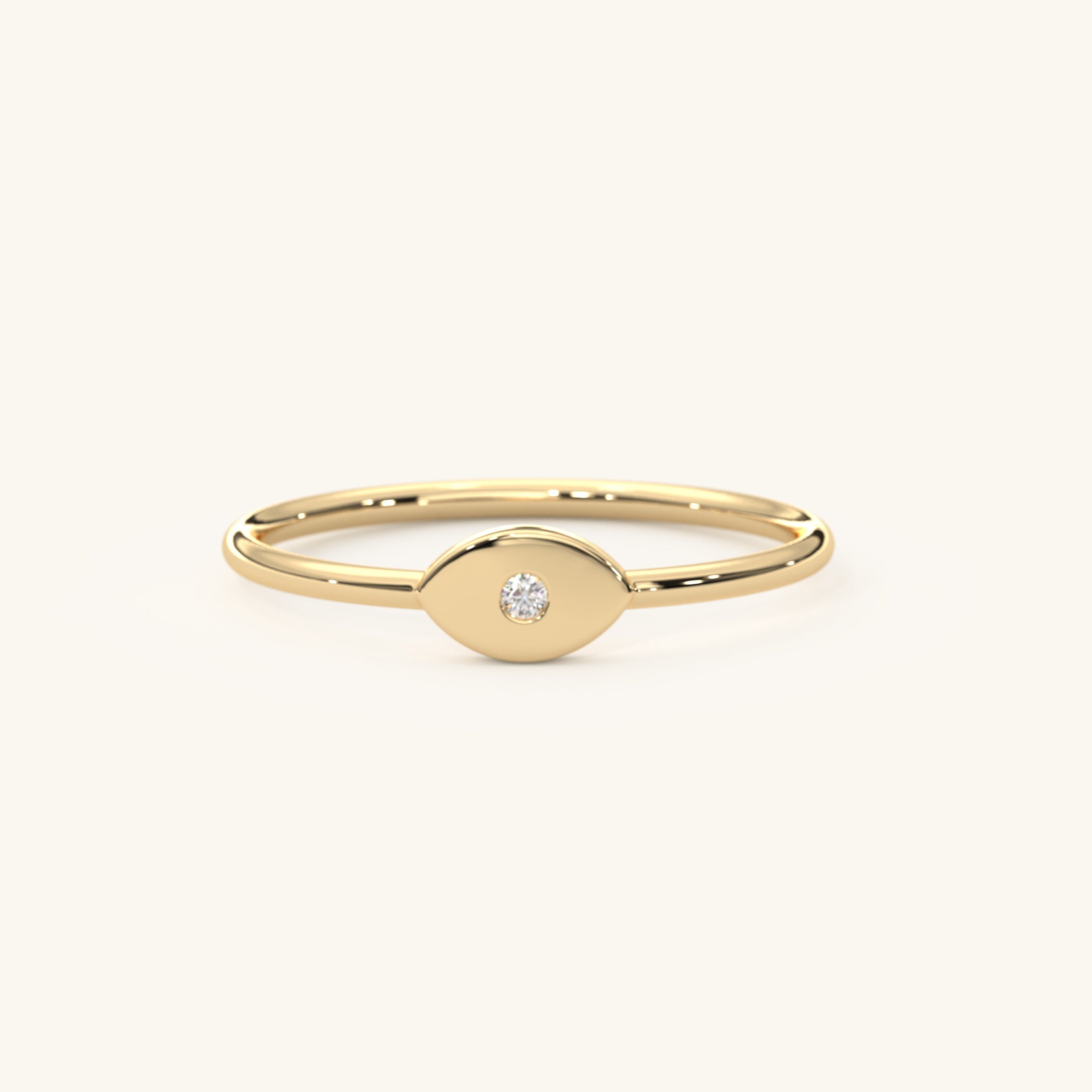 Evil Eye Ring Gold – Handmade Solid Gold Bezel Setting With Diamond