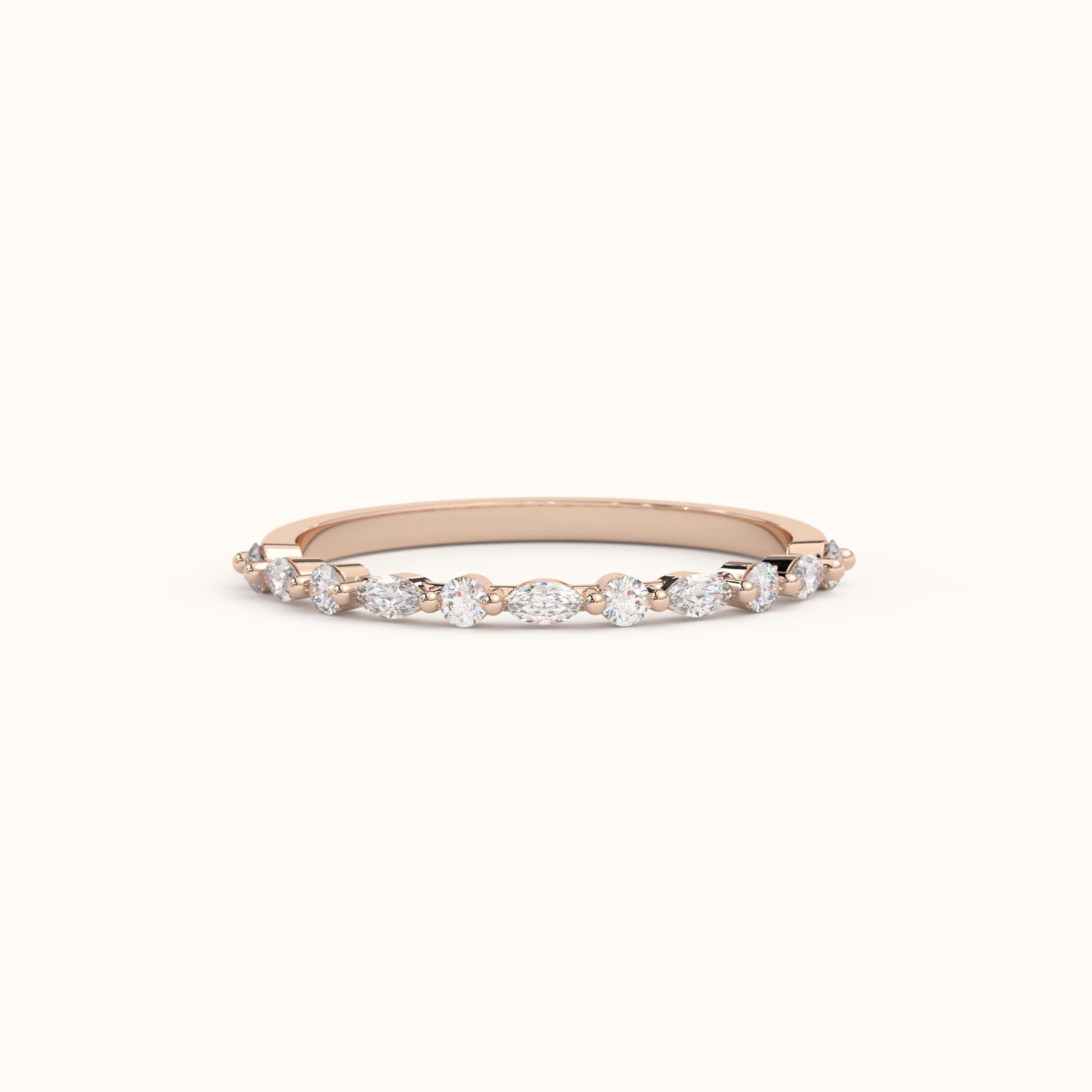 Minimalist Gold Ring With Marquise Diamond & Shared Prong Setting