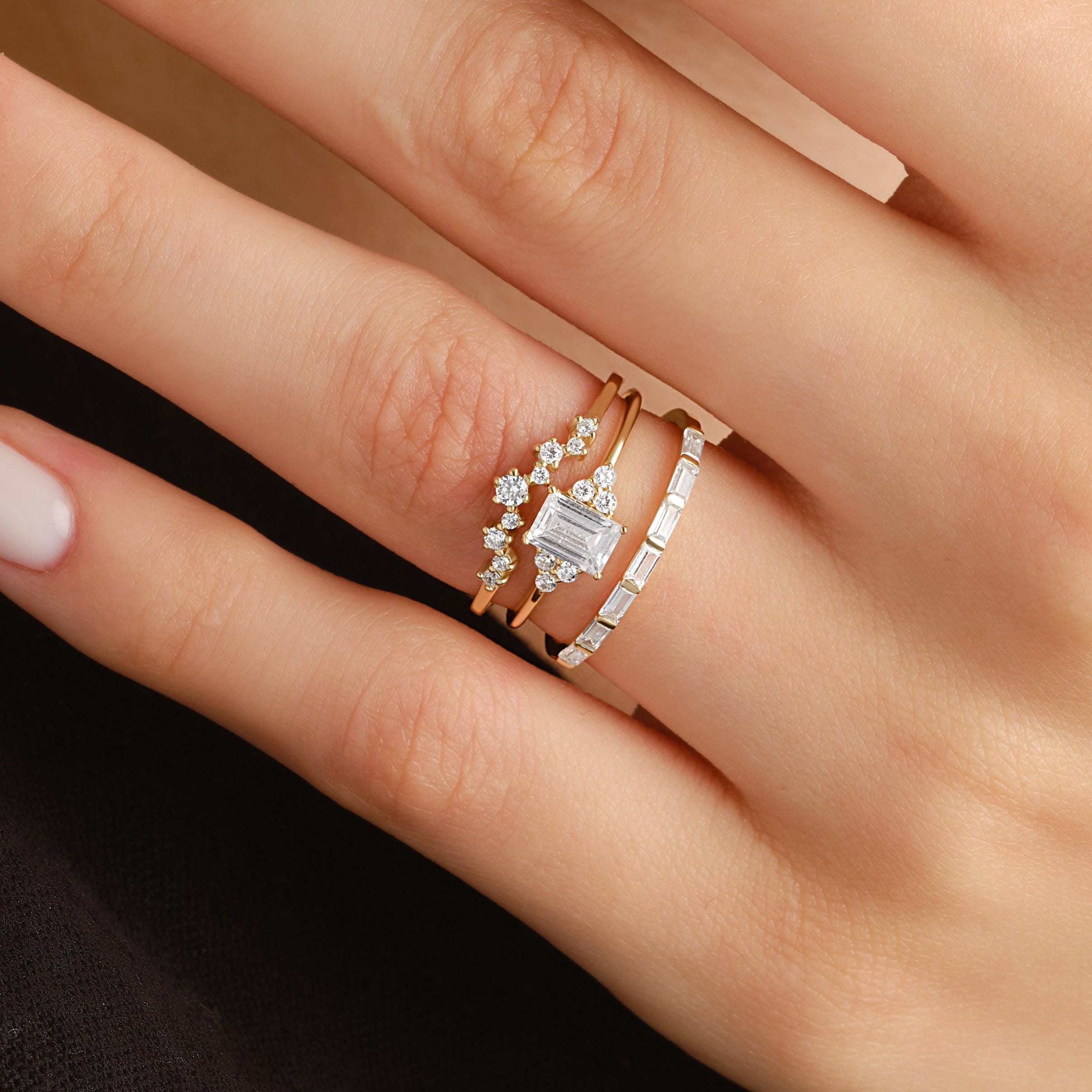 Baguette Wedding Band Solid Gold Diamond Ring