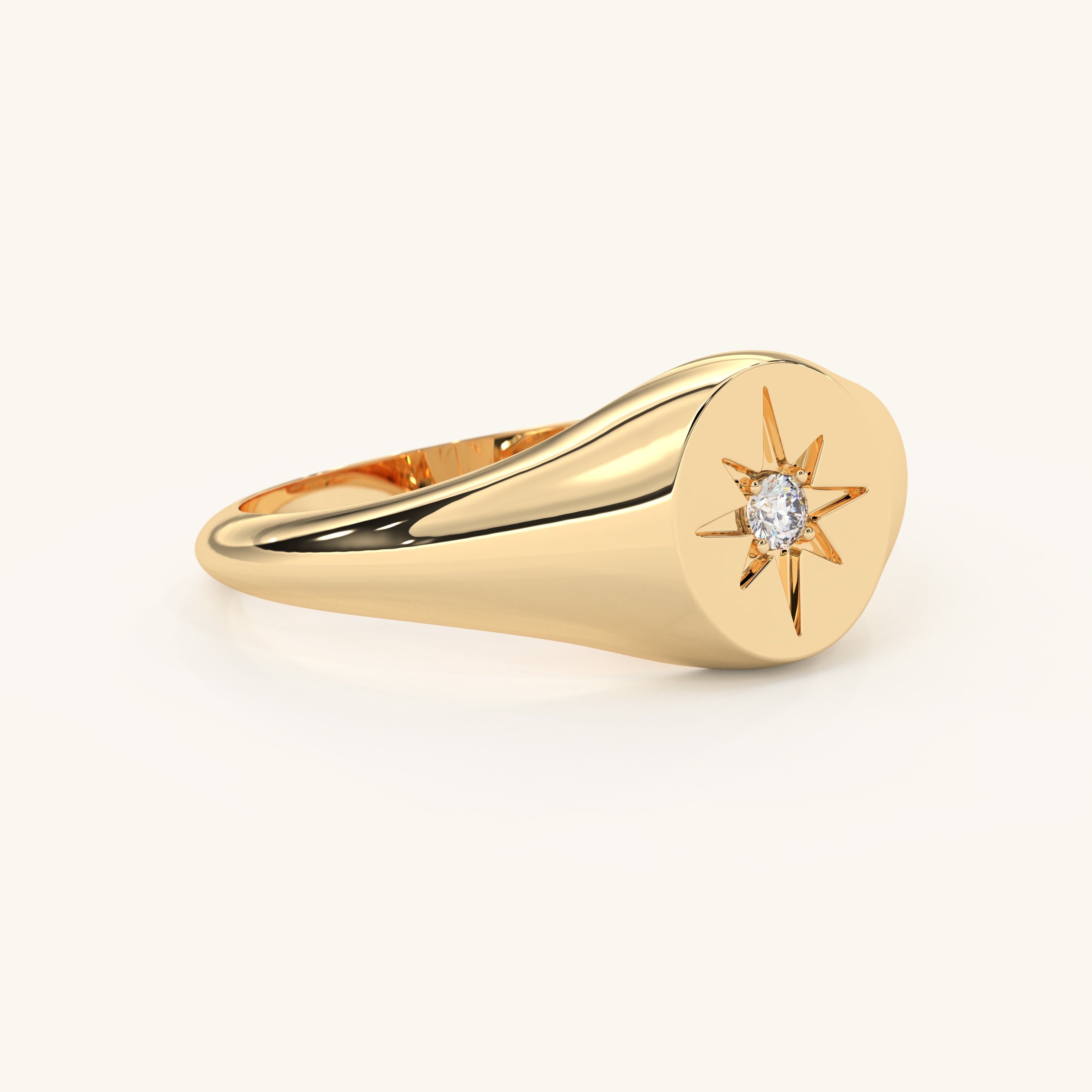 14K Gold Signet Ring Dainty Starburst Pinky