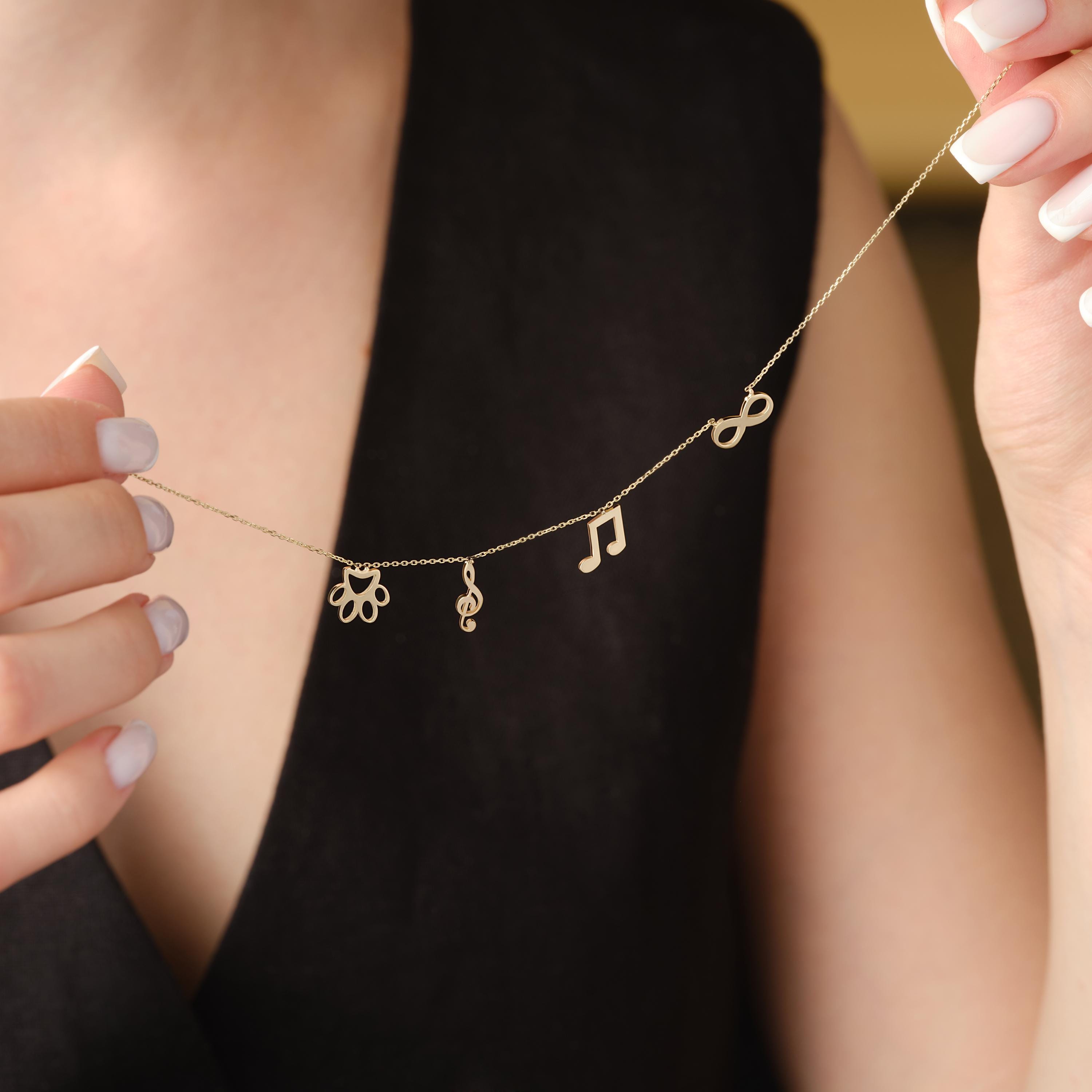 Gold Charm Necklace Customizable Paw Music Infinity