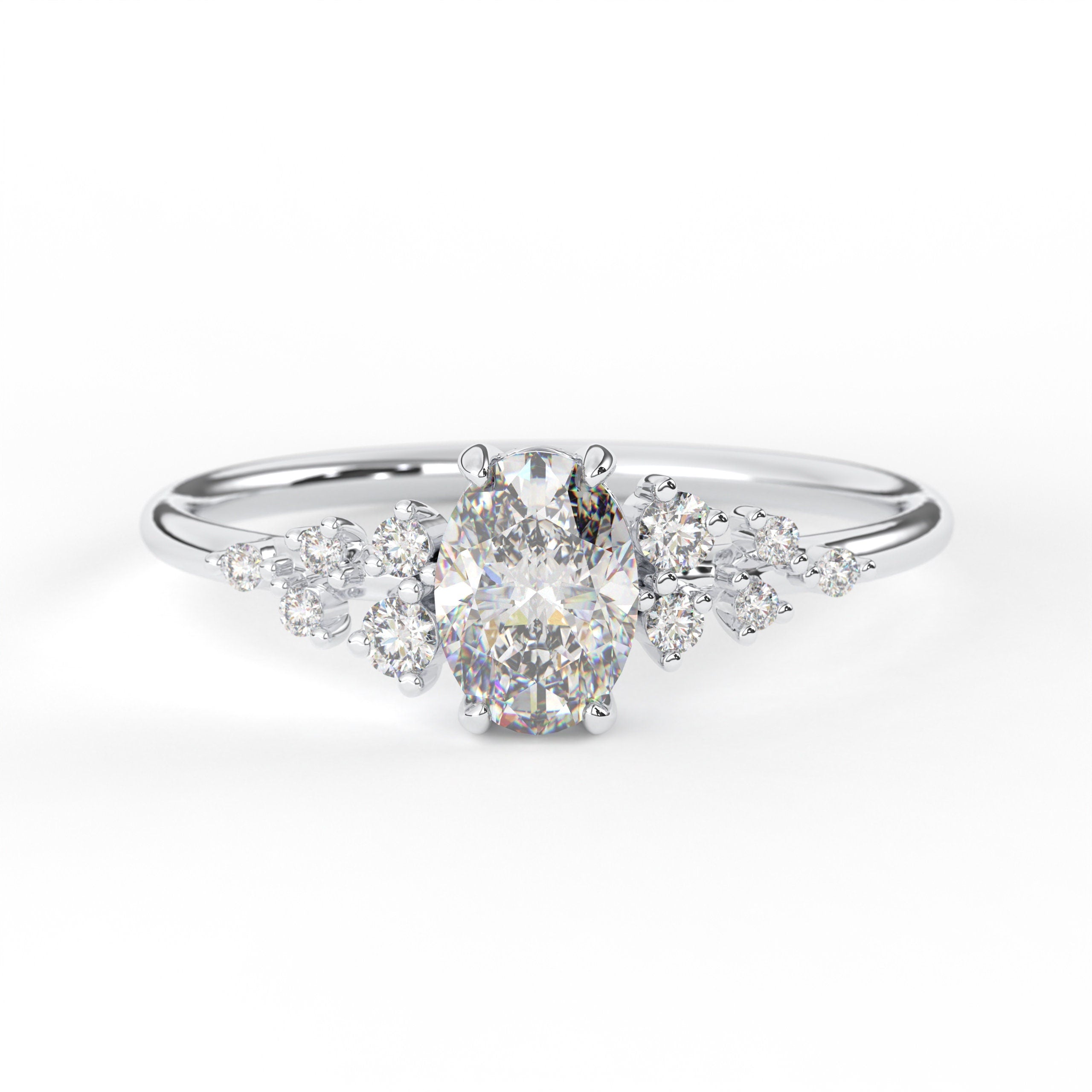 Diamond Cluster Ring Moissanite Promise Ring Solid Gold