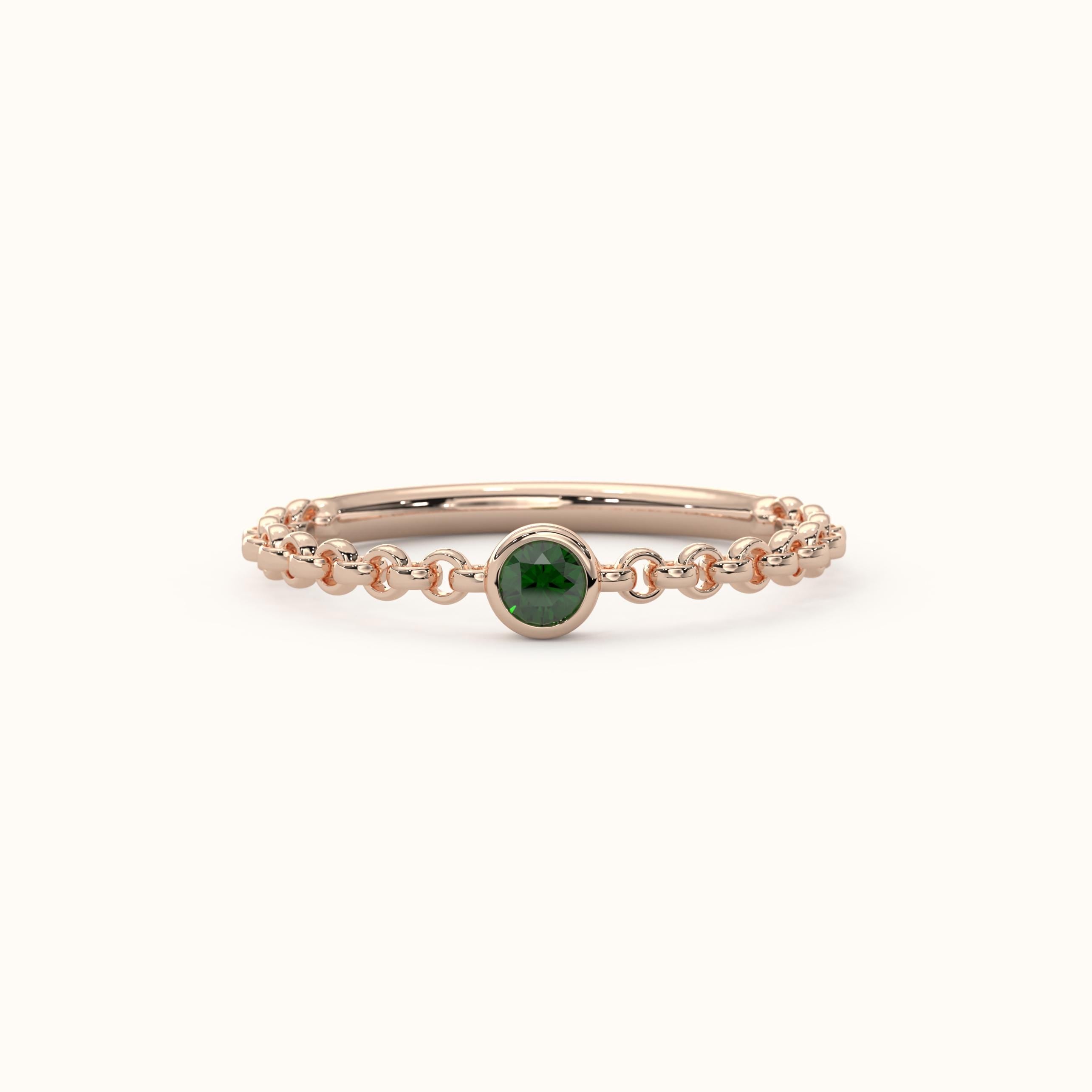 Rose Gold Bezel Set Green Gemstone Chain Band