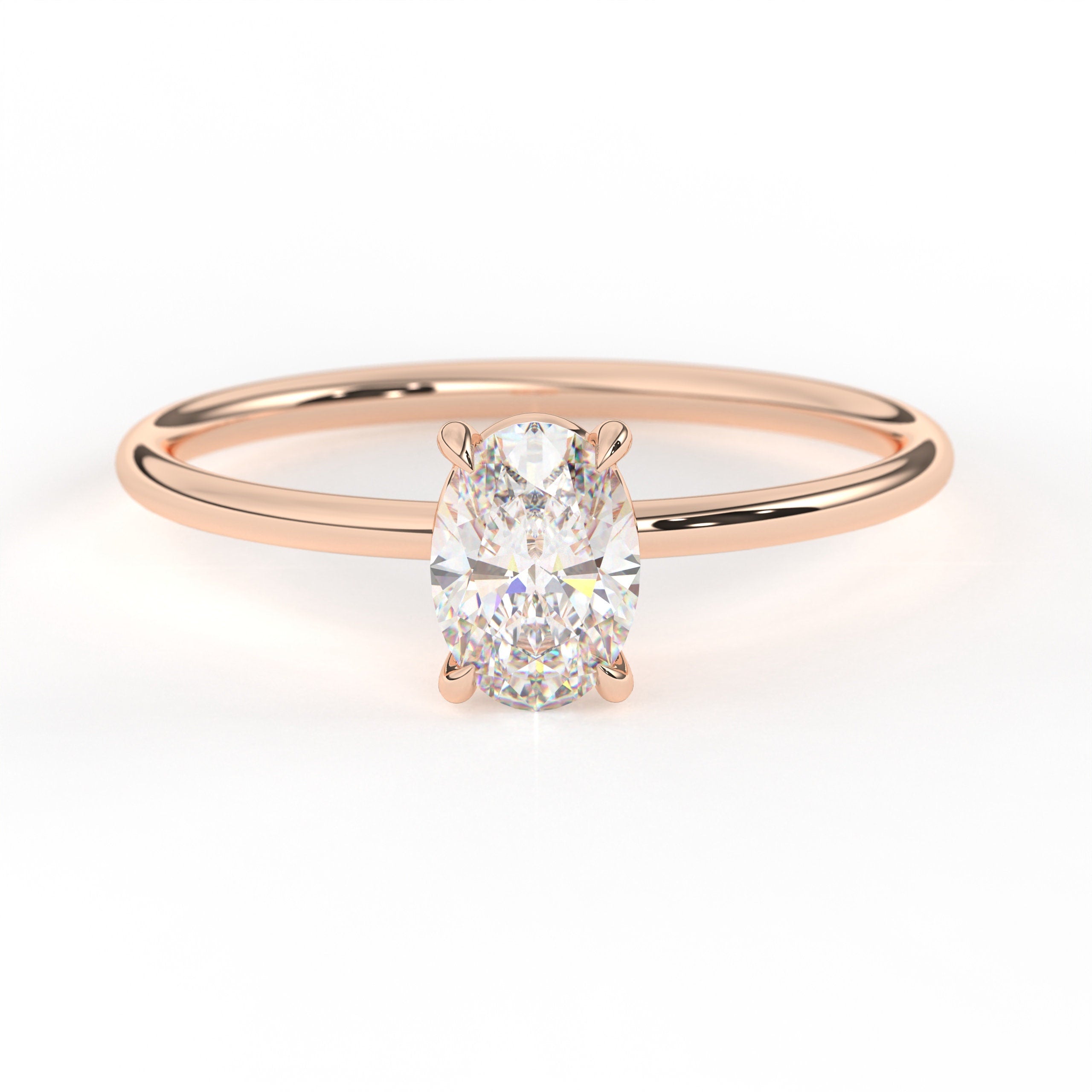 Oval Engagement Ring Solid Gold Diamond Solitaire