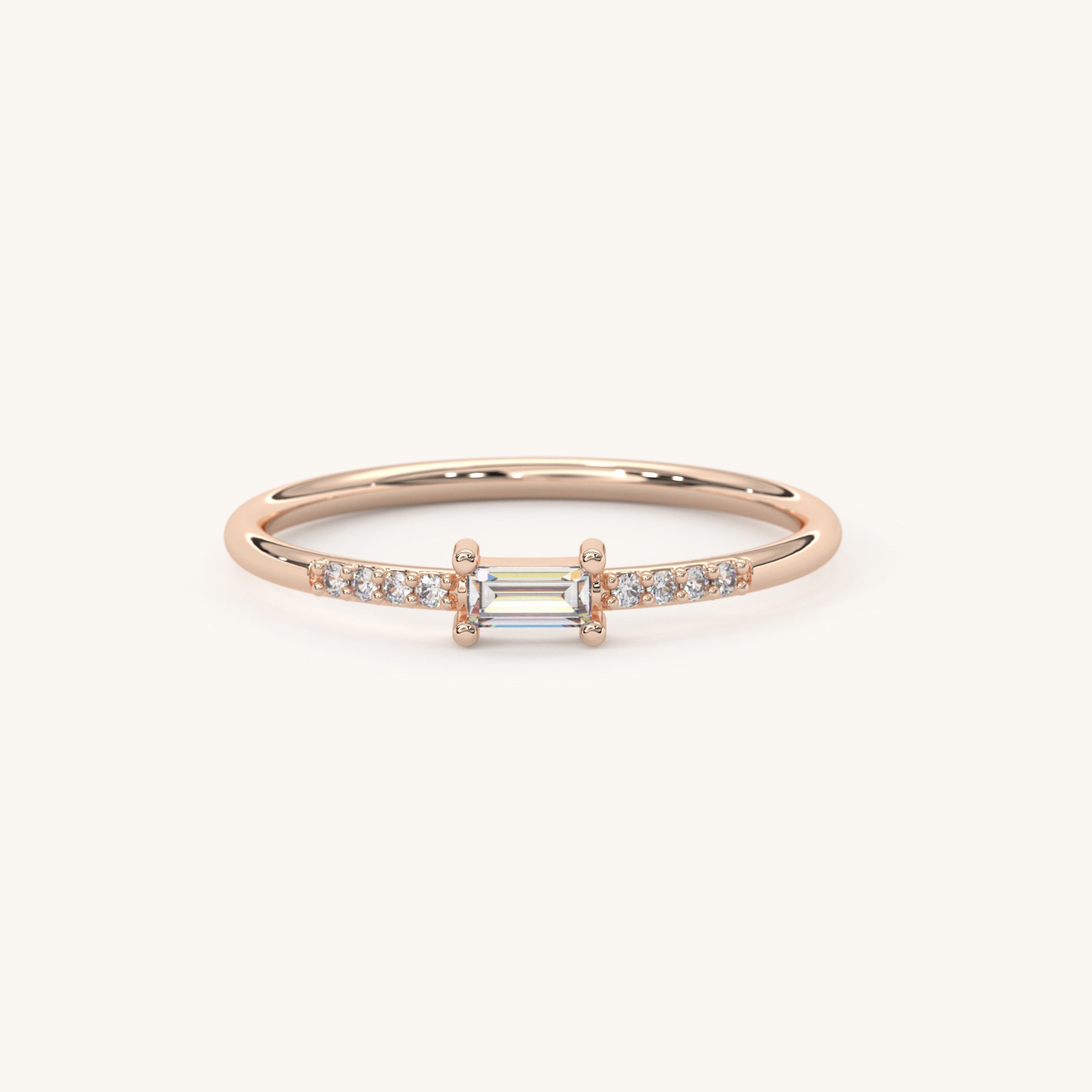 Baguette Diamond Solid Gold Ring