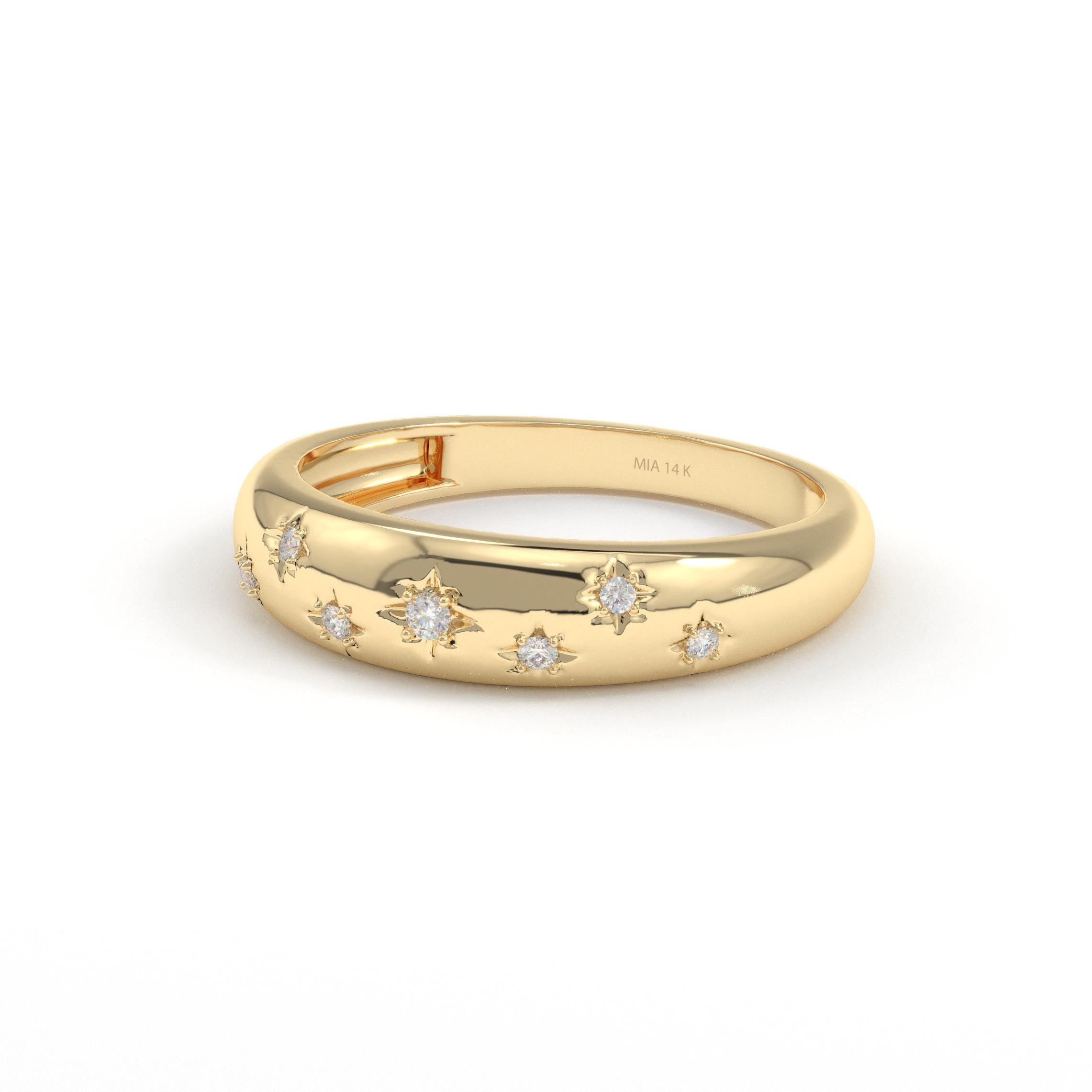 Starburst Diamond Solid Gold Dome Band