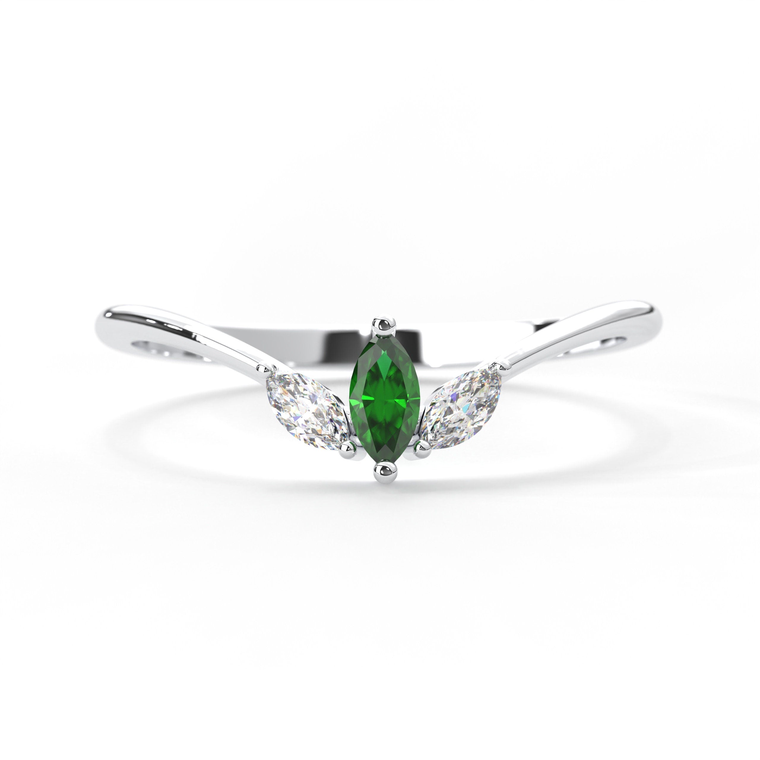 Marquise Emerald Solid Gold Ring