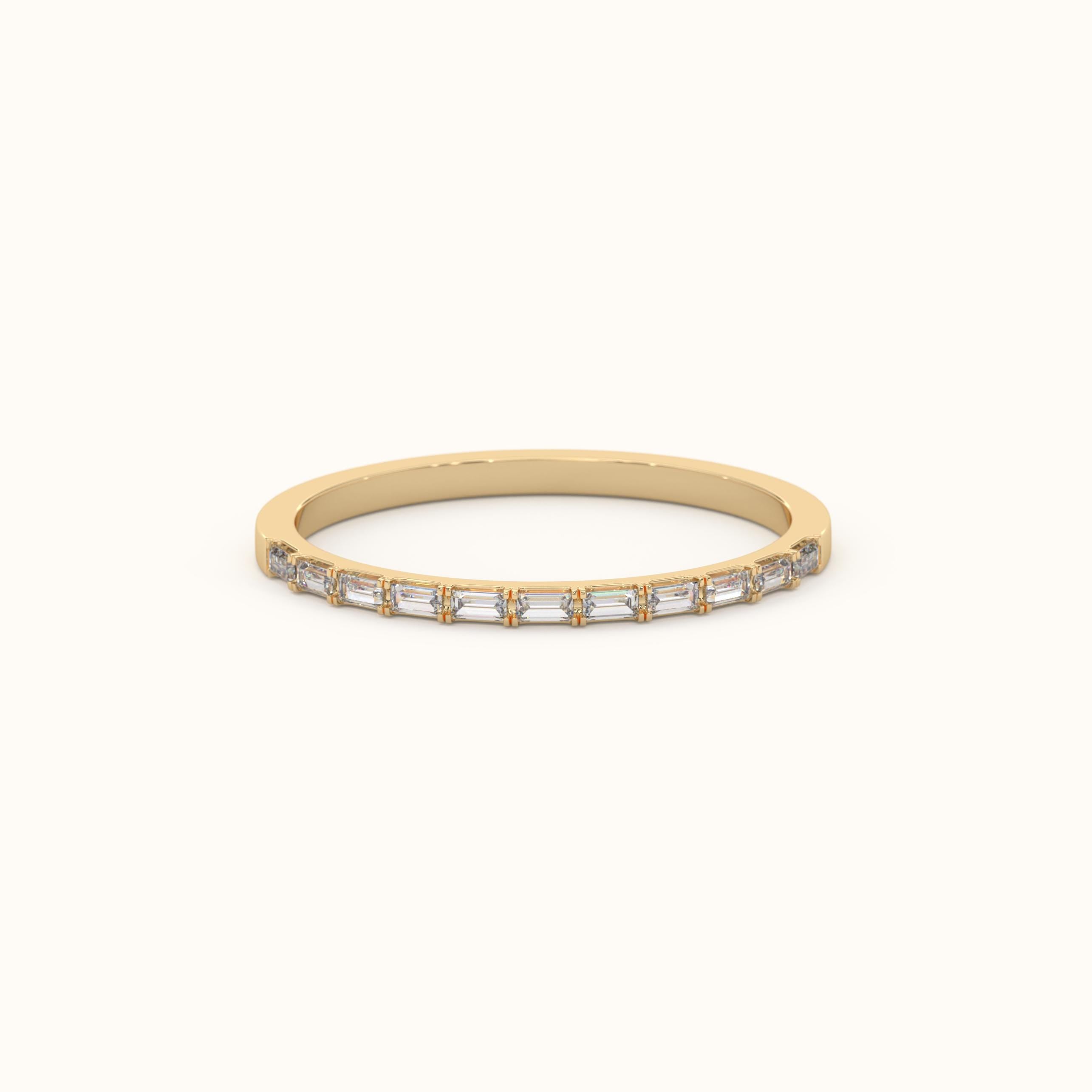 Baguette Diamond Ring Solid Gold Band