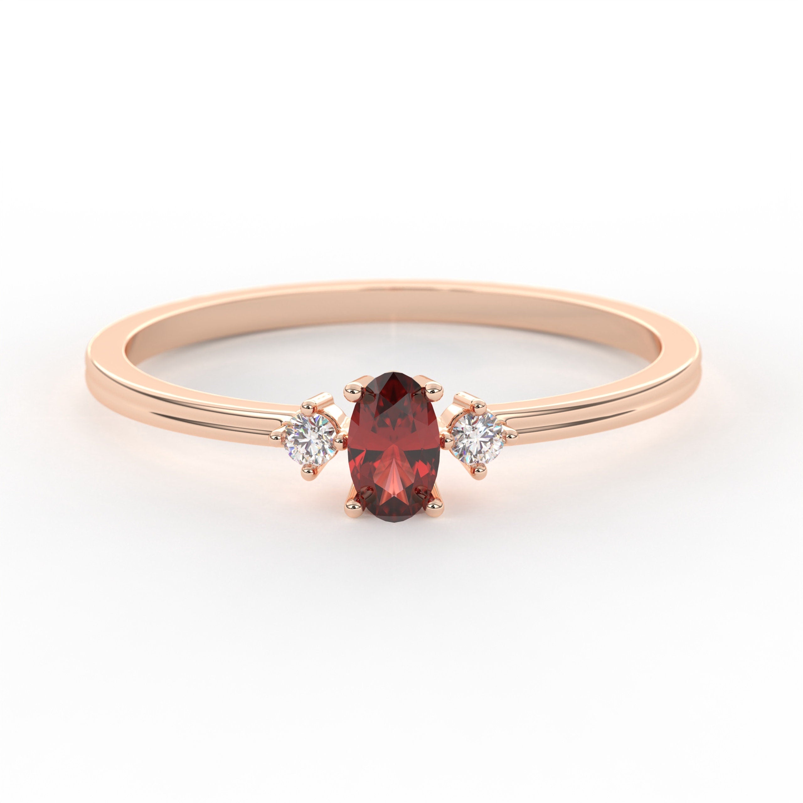 14k Gold Birthstone Ring Custom Bridal With Garnet Oval Cut