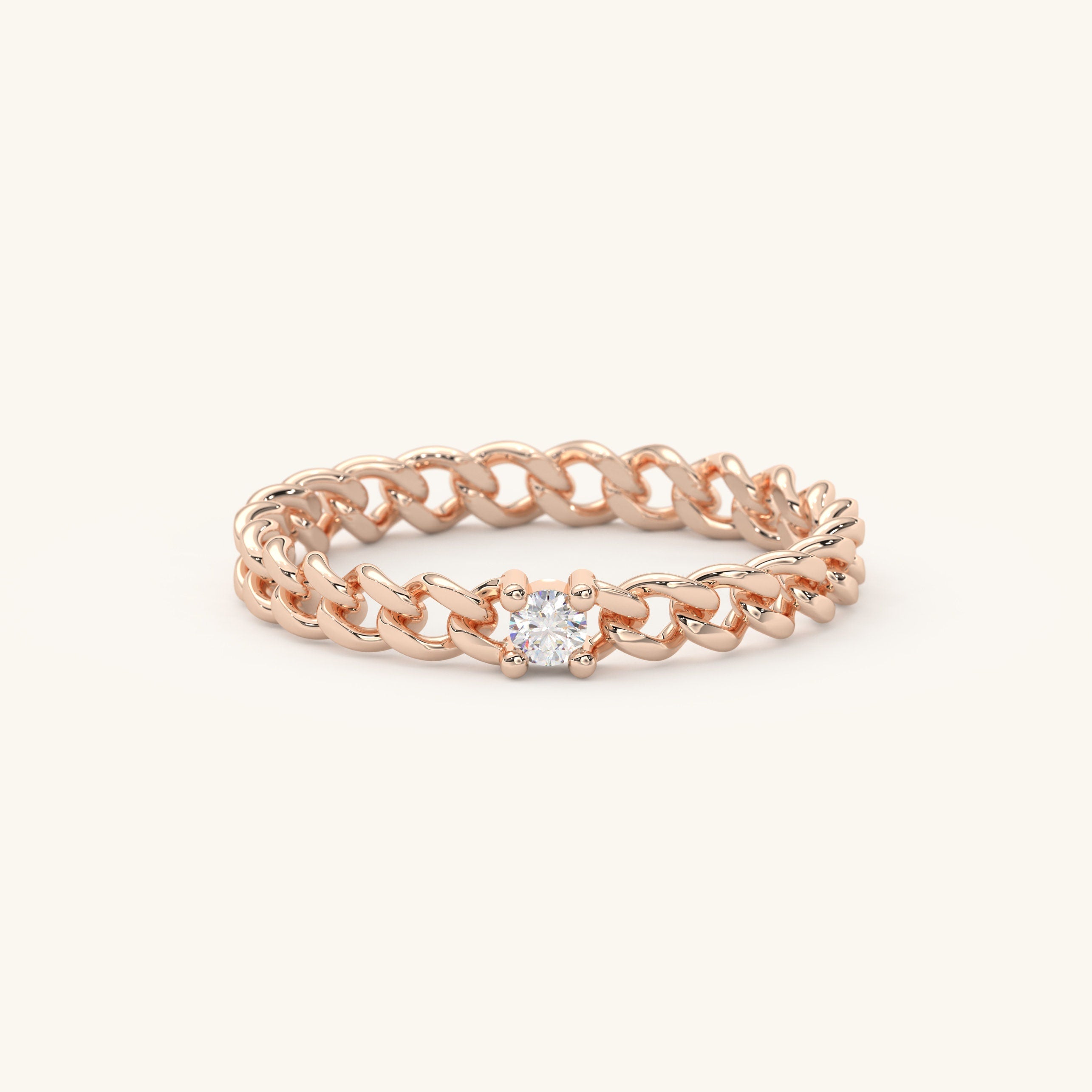 Solid Gold Cuban Link Diamond Ring