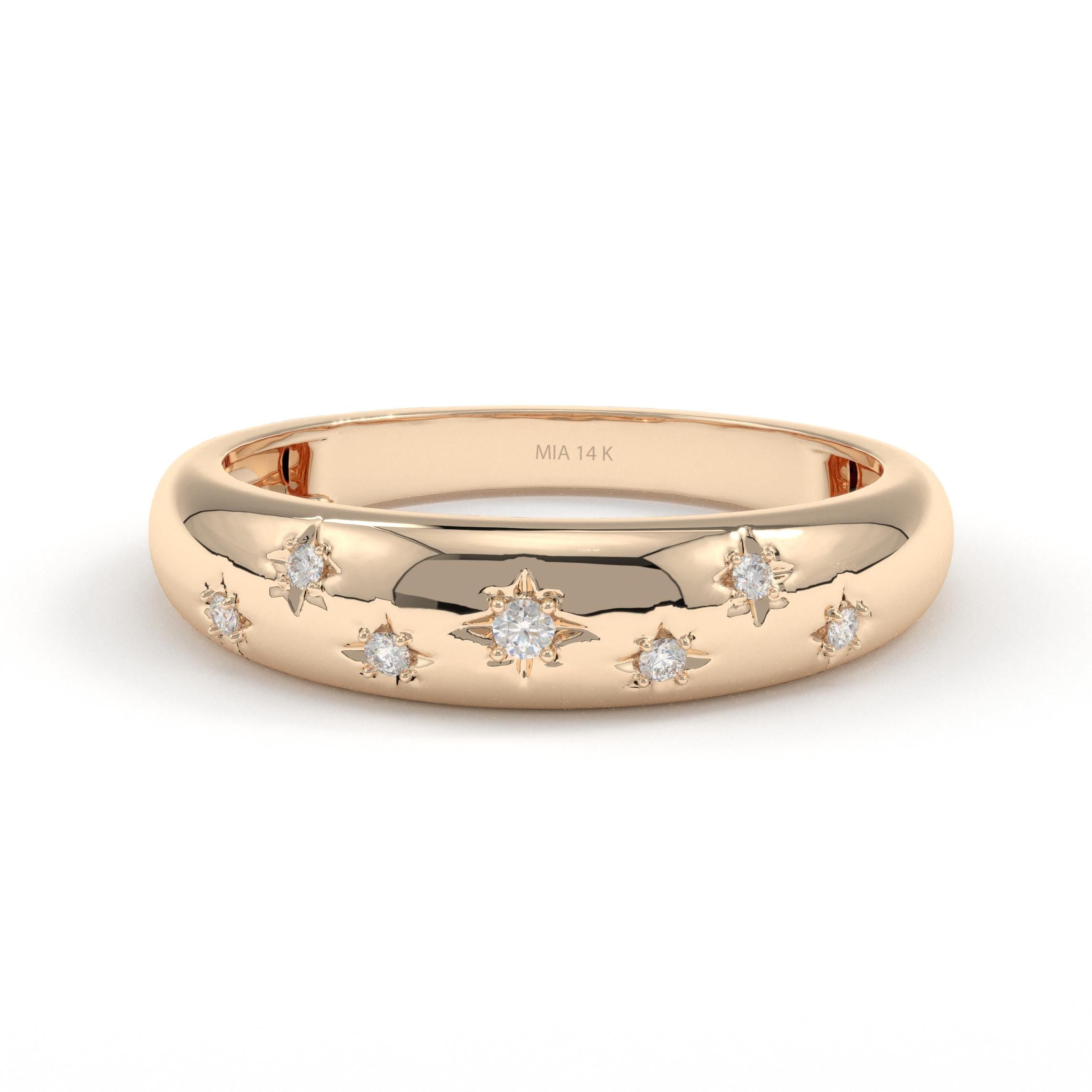Starburst Diamond Solid Gold Dome Band
