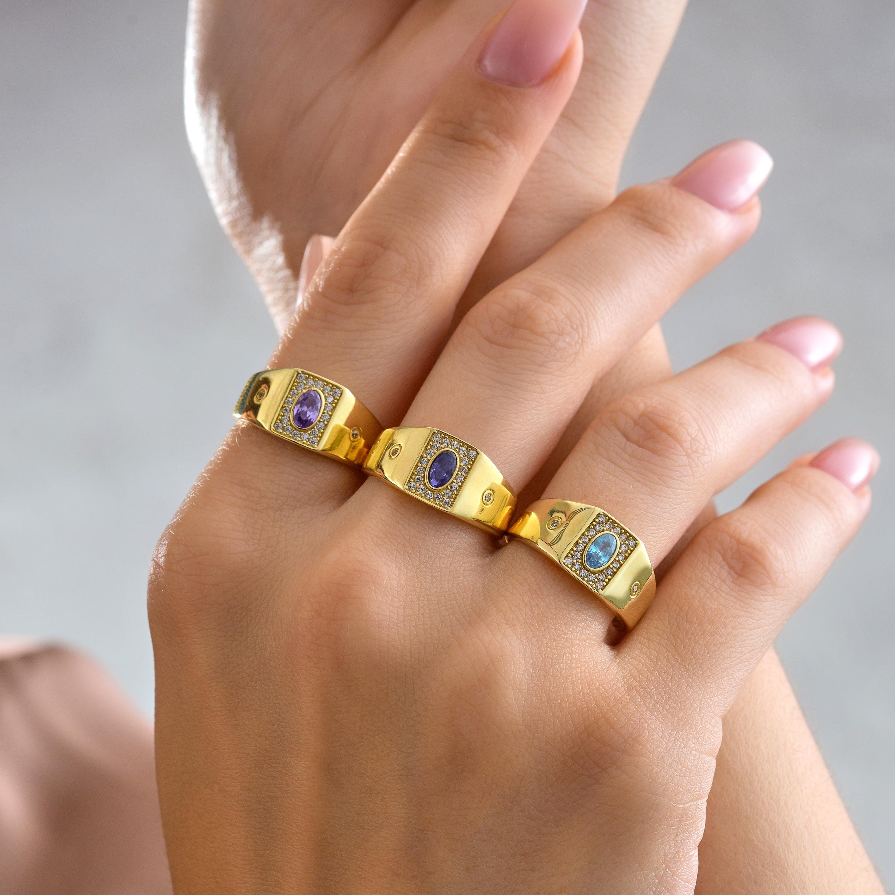 Oval Aquamarine Ring Solid Gold Wide Band Pave Halo