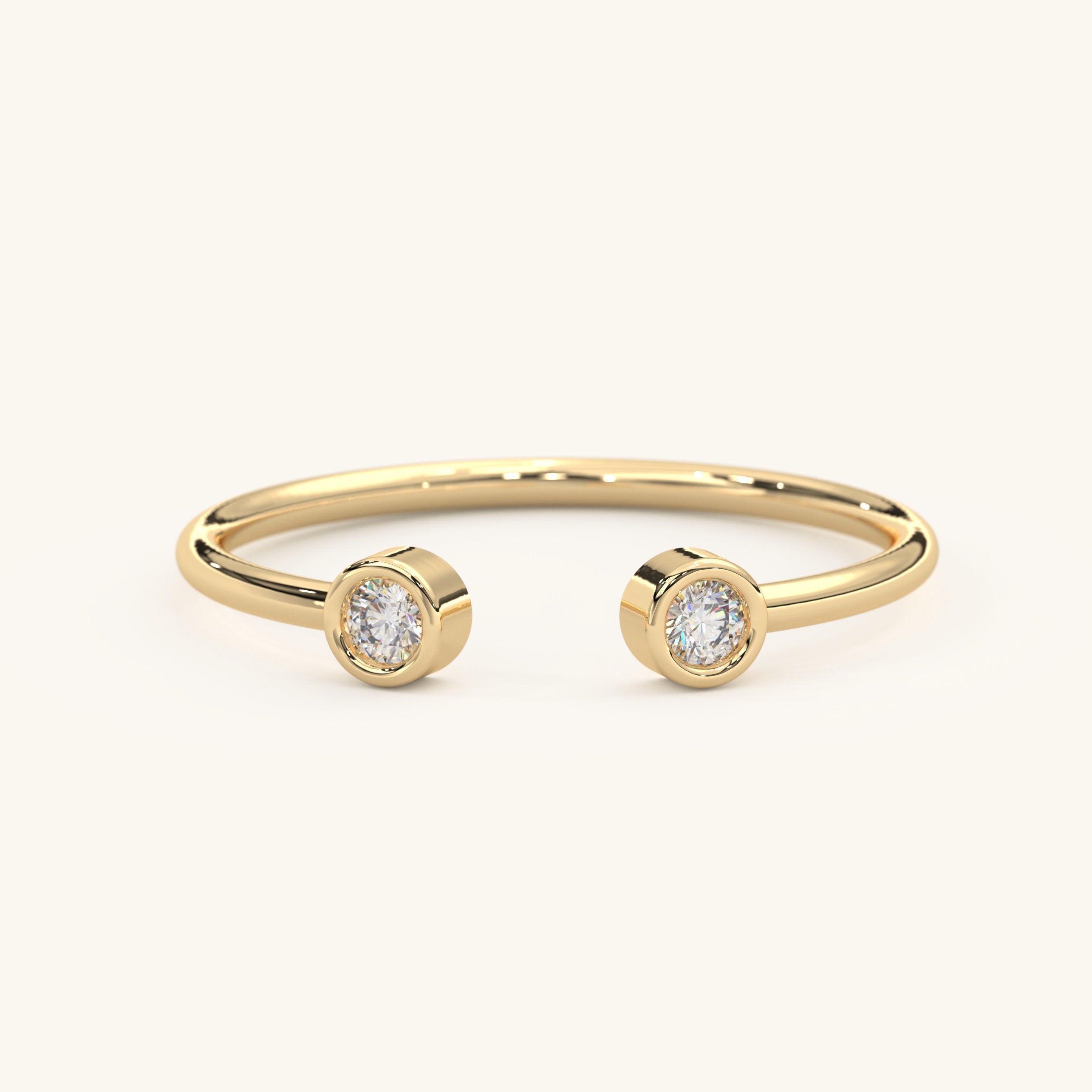 Solid Gold Diamond Ring Dual Bezel Cuff