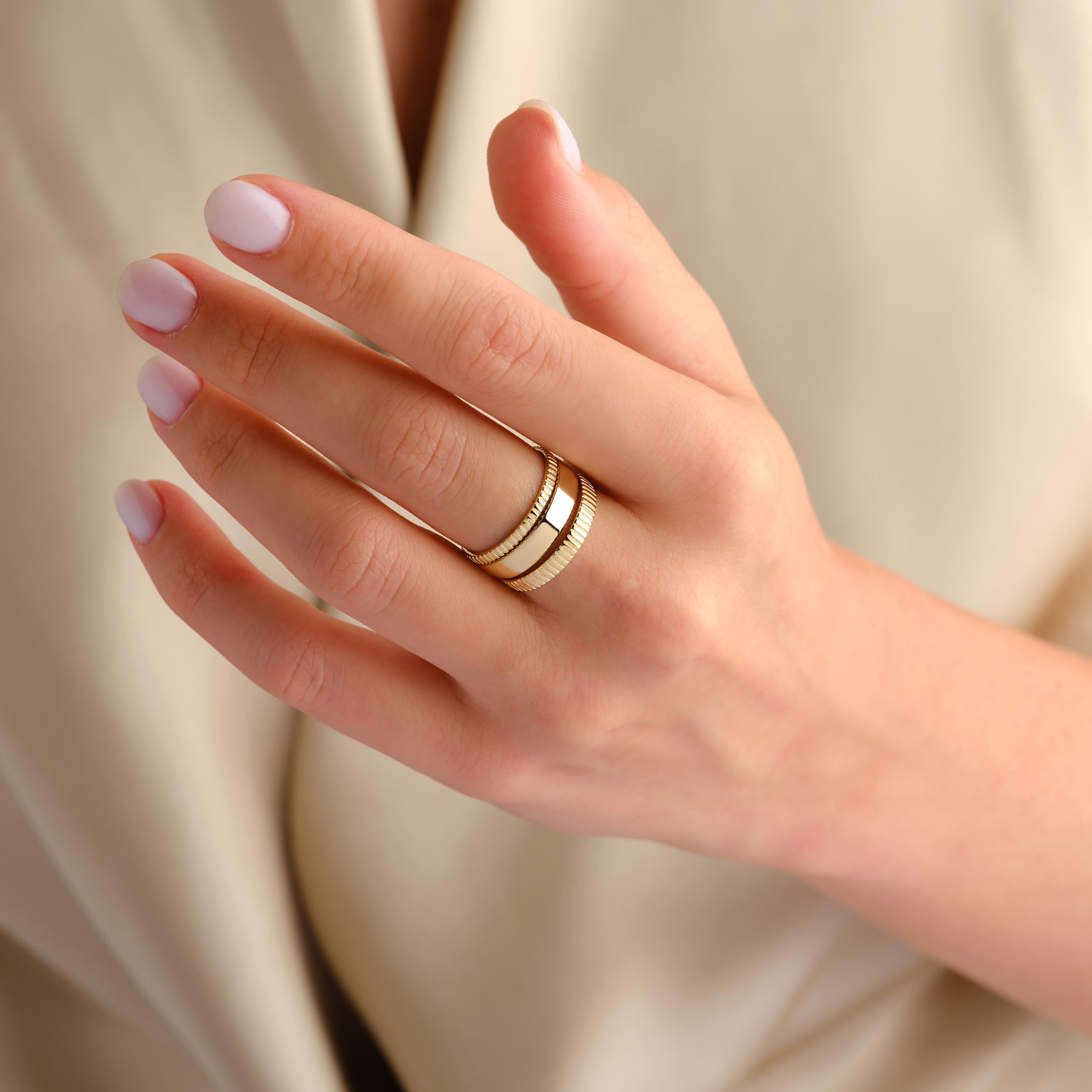 Solid Gold Wedding Band Fluted Textured Ring