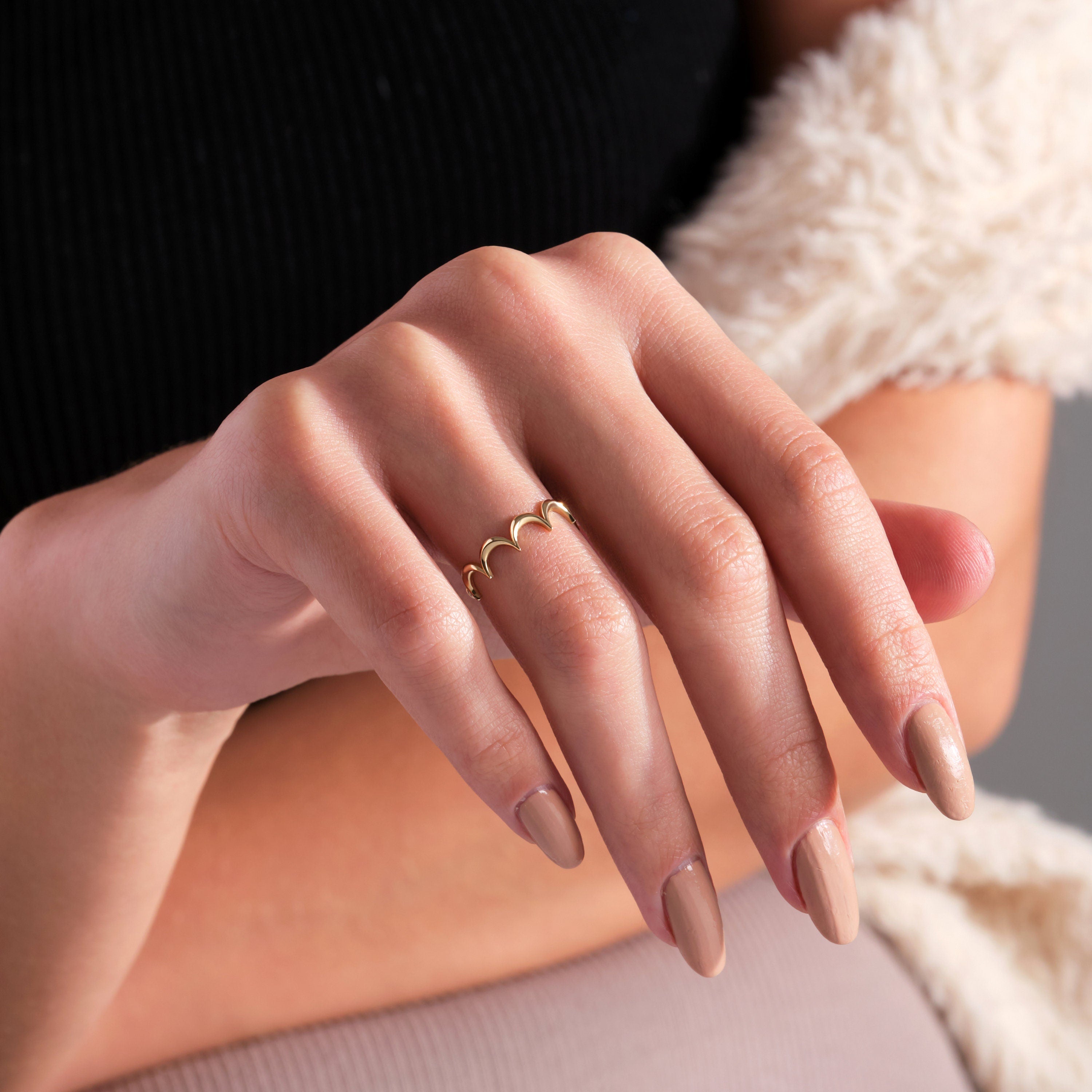 Gold Crown Ring Minimalist Solid Gold Band