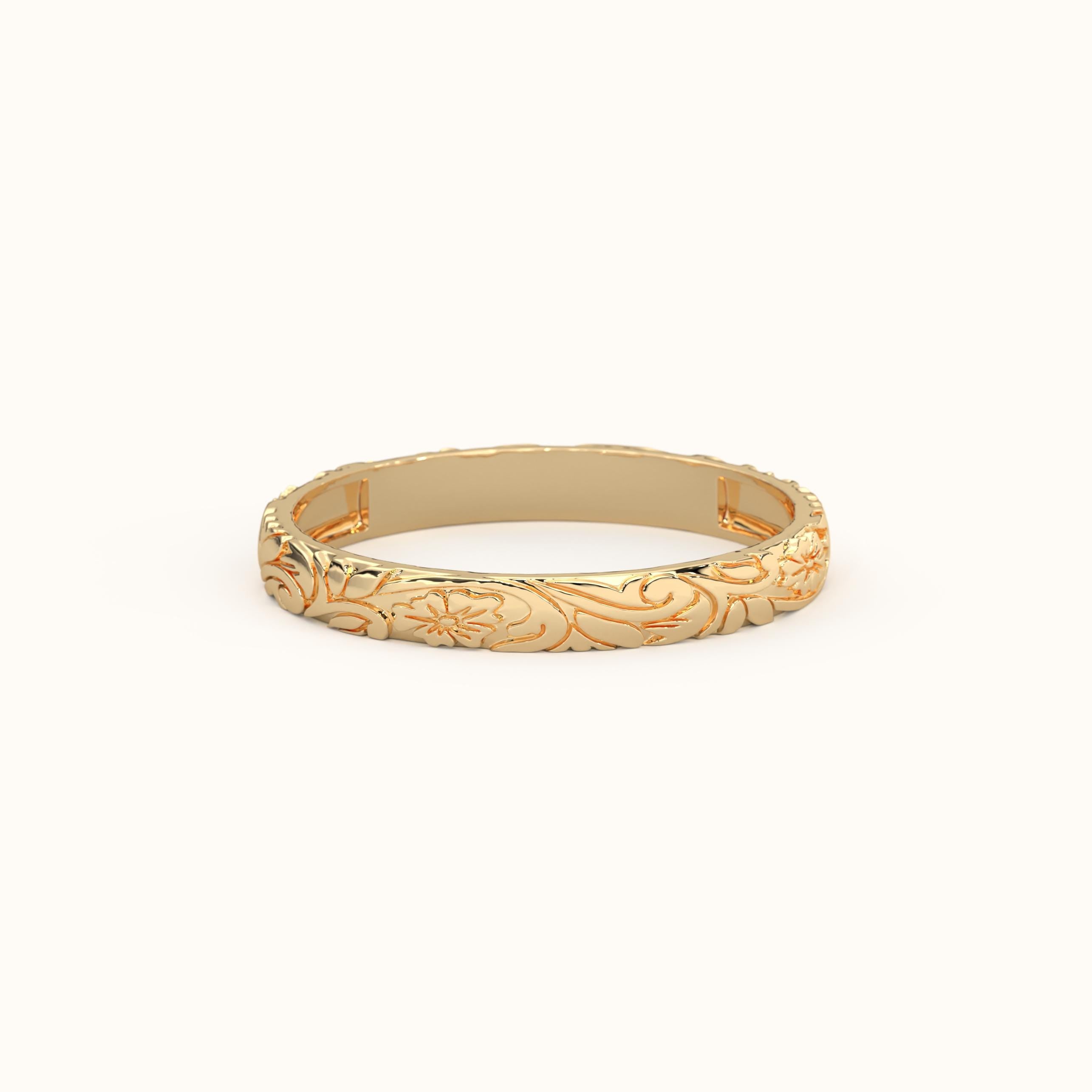 14k Gold Floral Ring Handmade Delicate Band