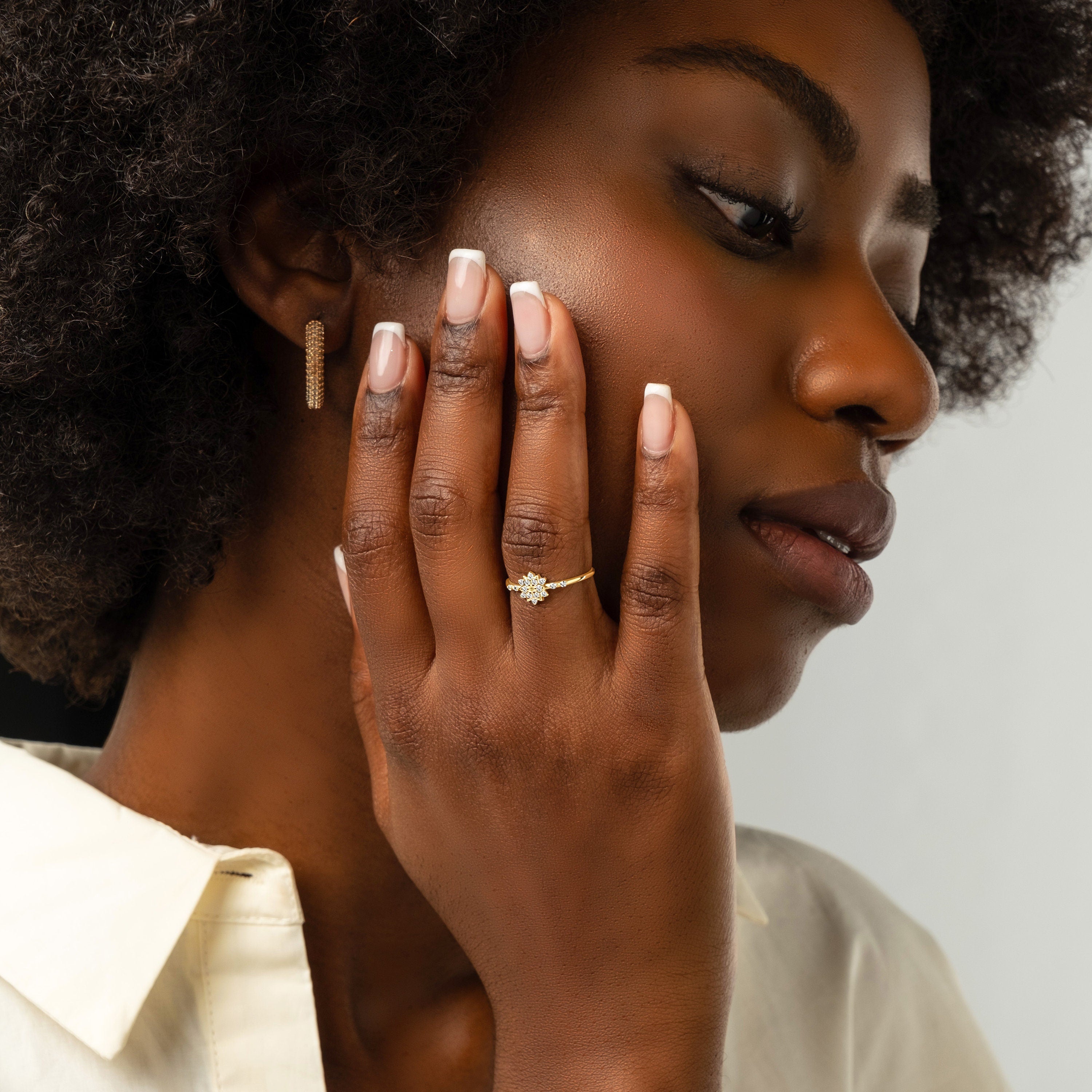 Dainty Diamond Engagement Solid Gold Ring