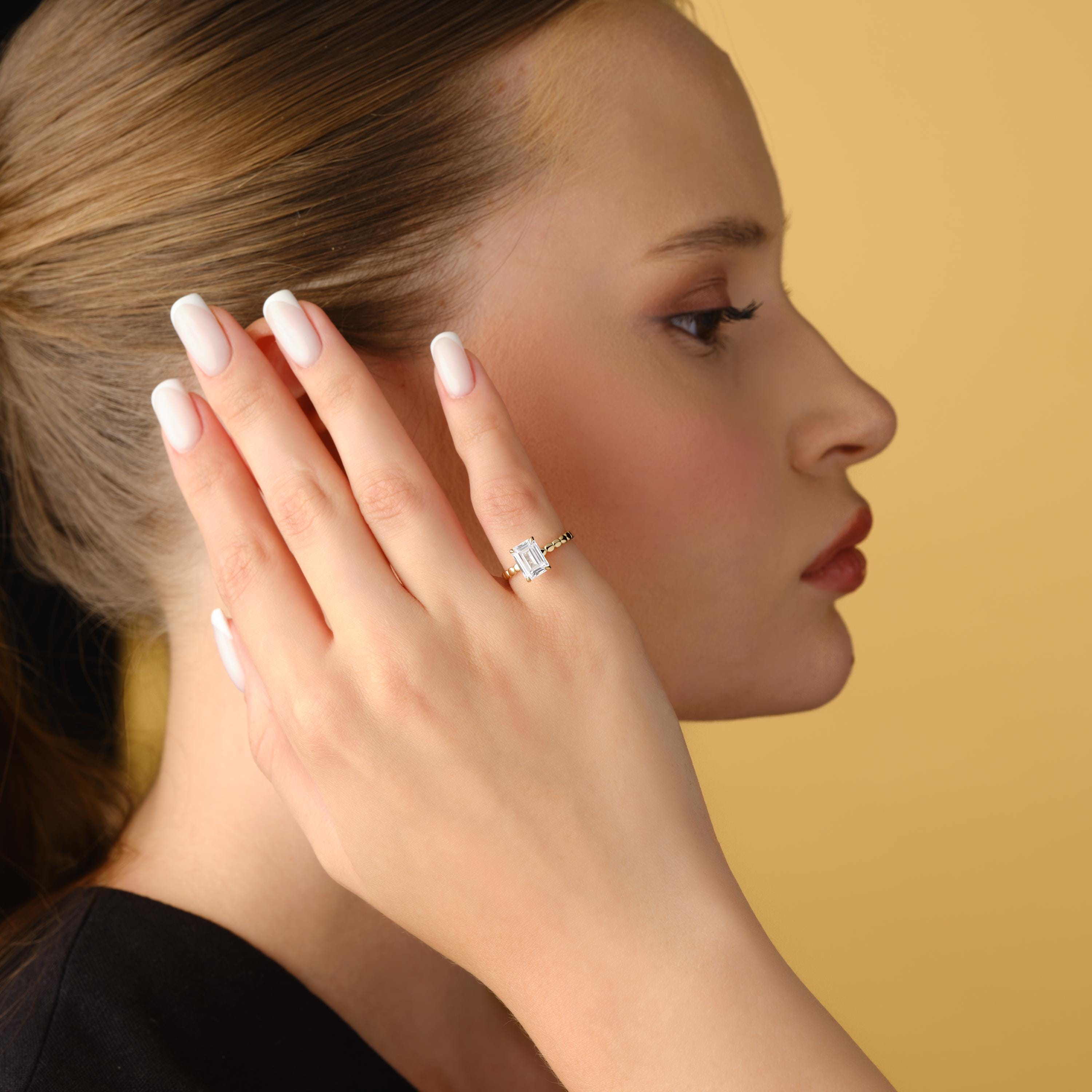 Emerald Cut Ring Solitaire Gold Band Handcrafted Jewelry