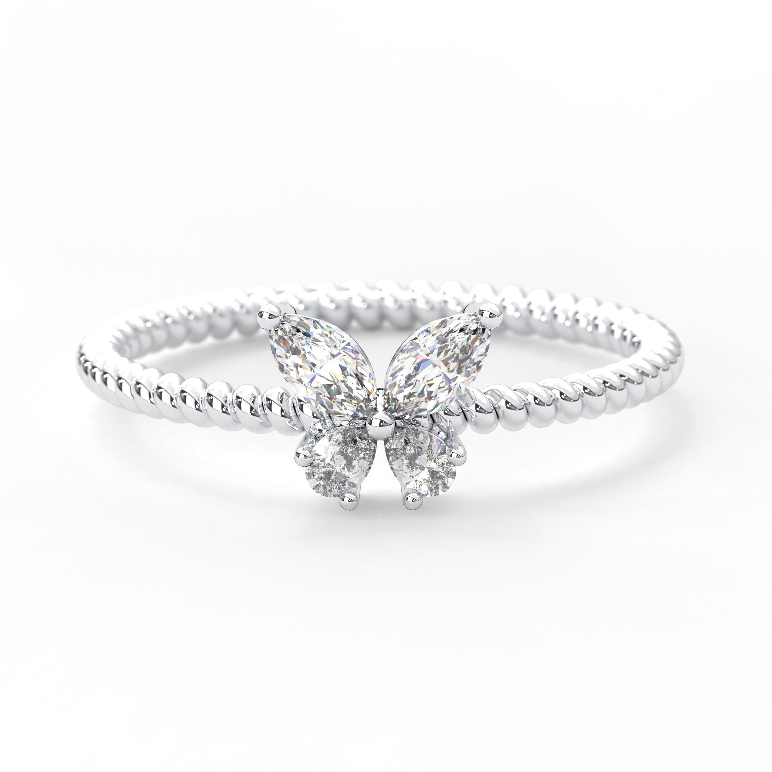 Gold Butterfly Ring Minimalist Diamond Band