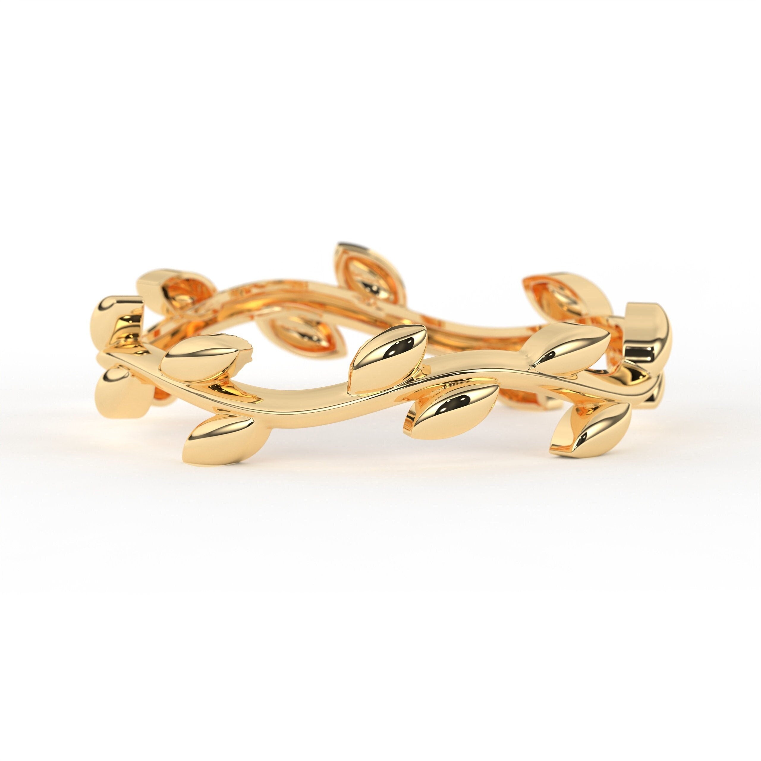 Solid Gold Leaf Ring Minimalist Olive Band