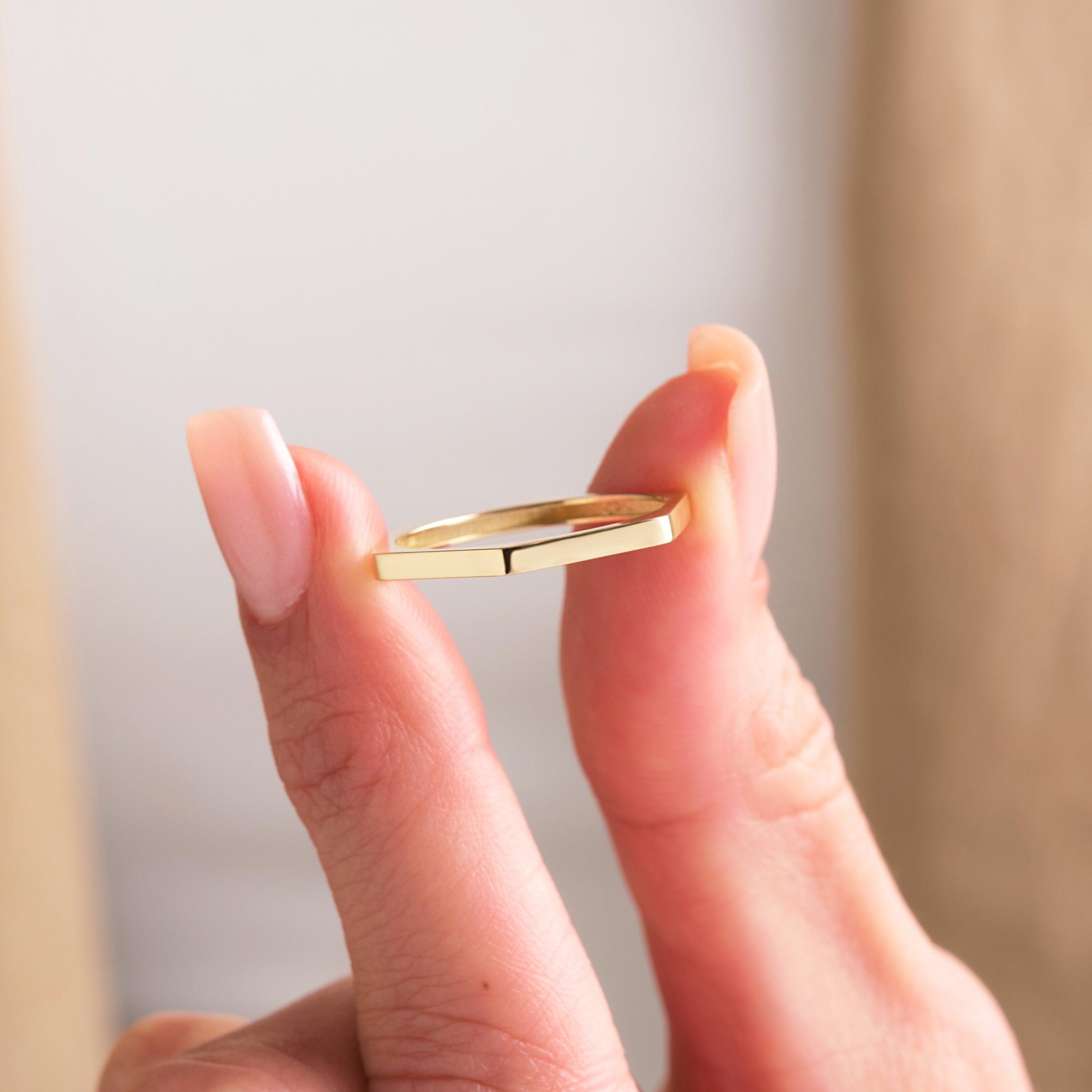 14K Gold Hexagon Ring - Solid Geometric Band