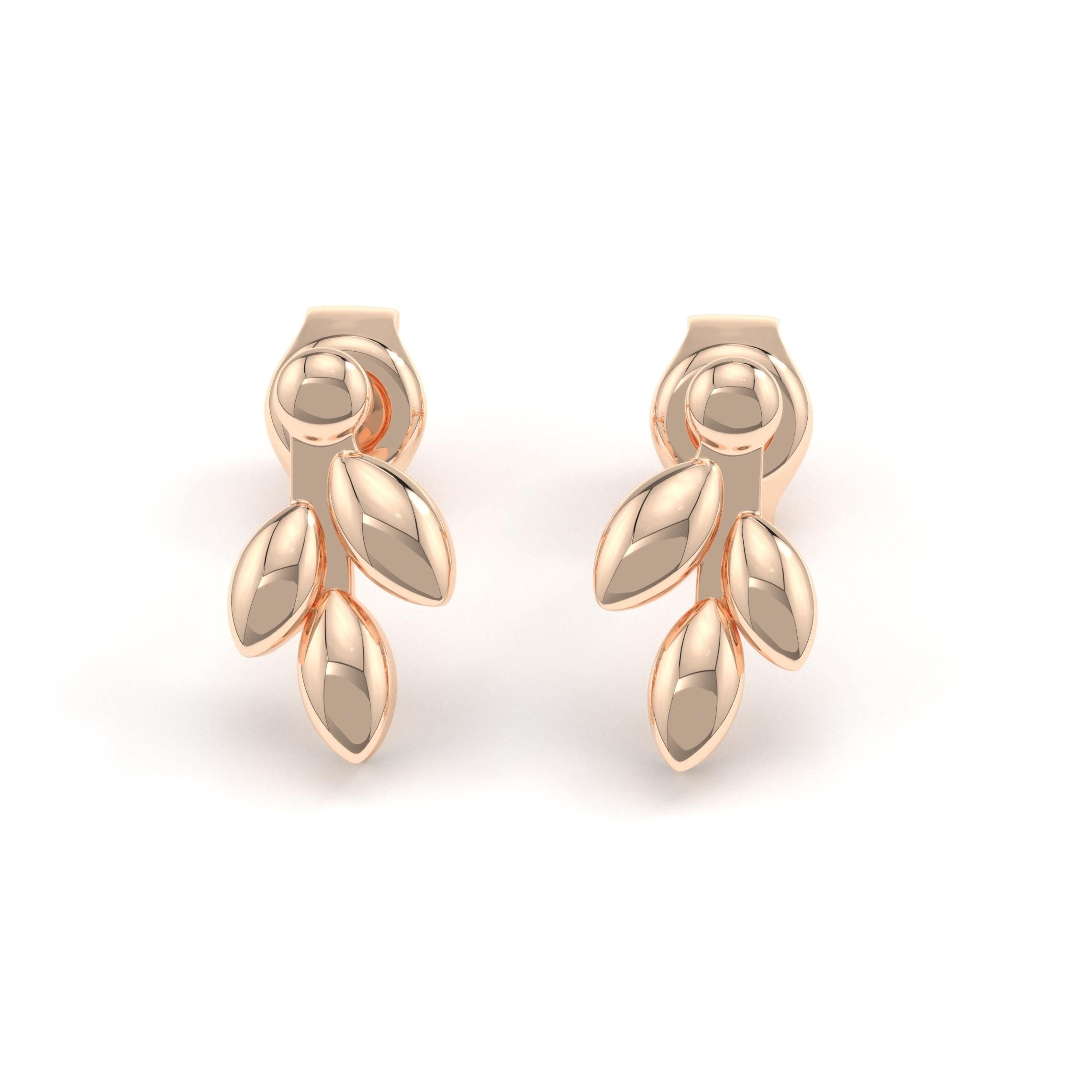 Solid Gold Olive Branch Design Stud Earrings
