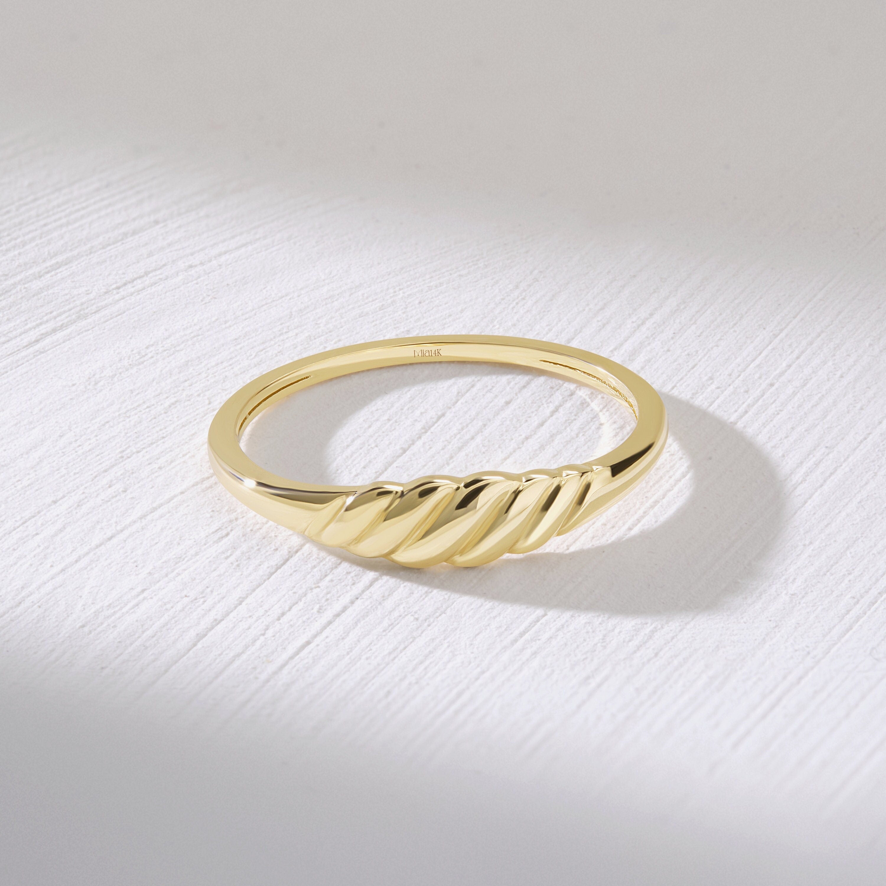 Solid Gold Croissant Ring Minimalist Style