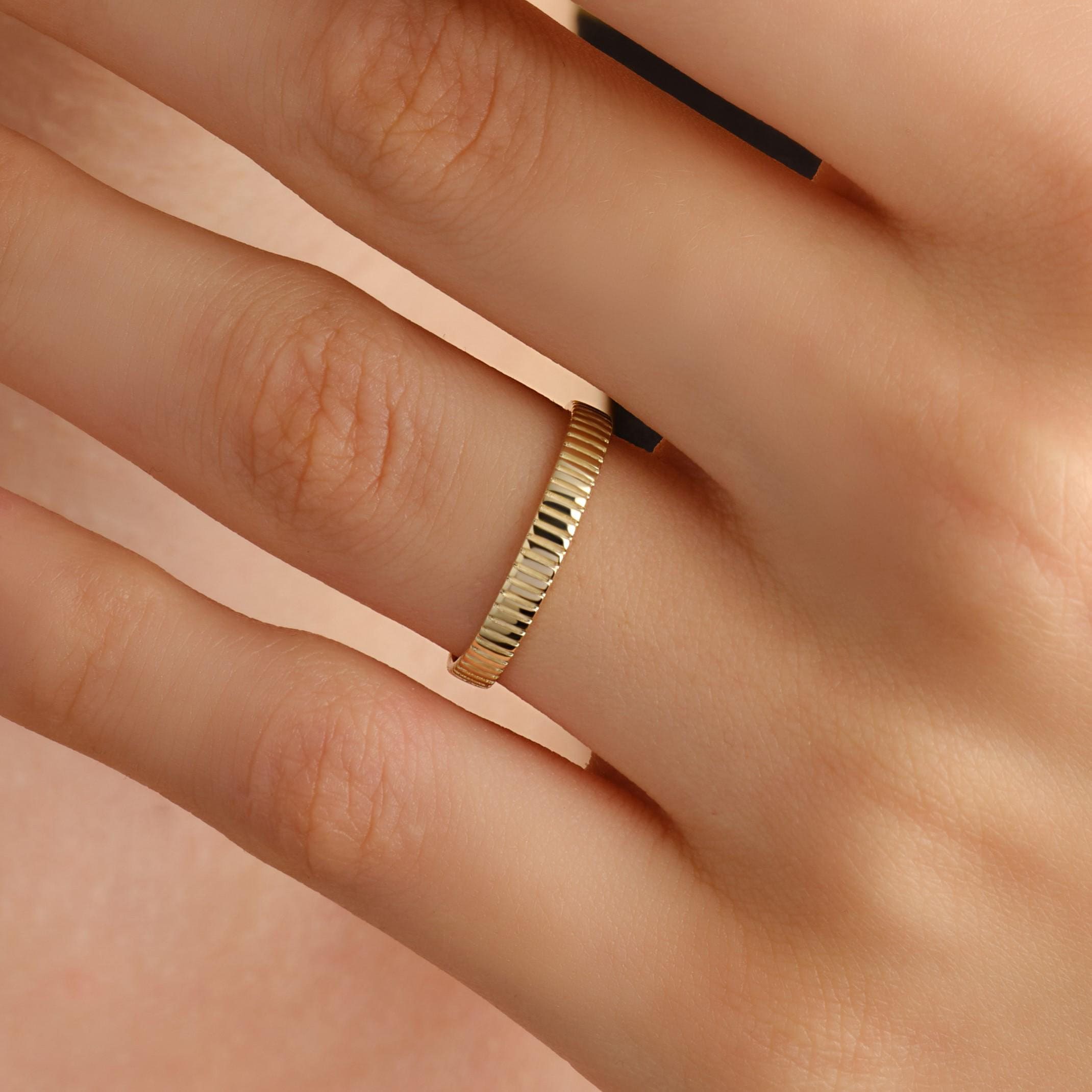 Solid Gold Wedding Band Fluted Textured Ring
