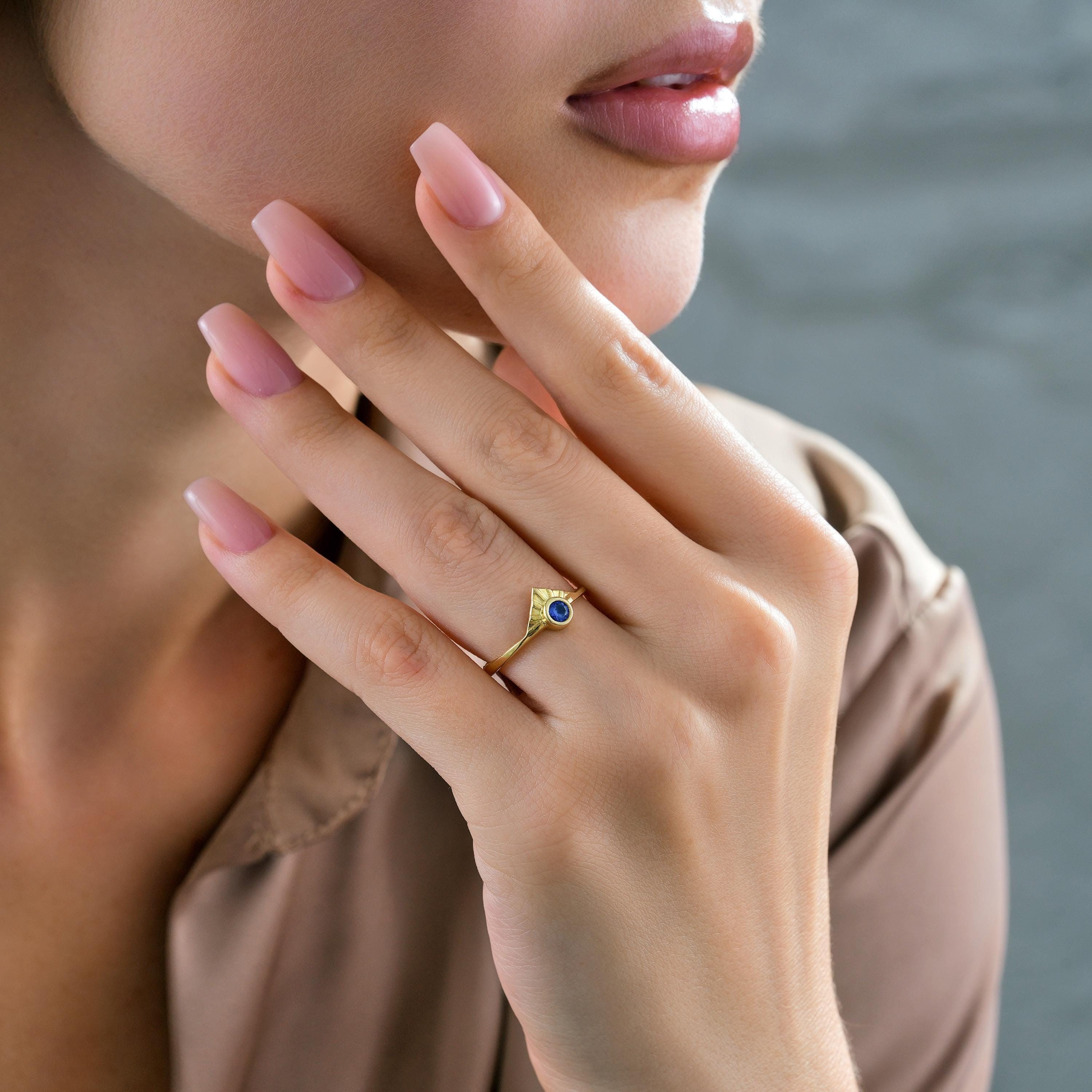 Gold Bezel Sapphire Ring Custom Birthstone Jewelry