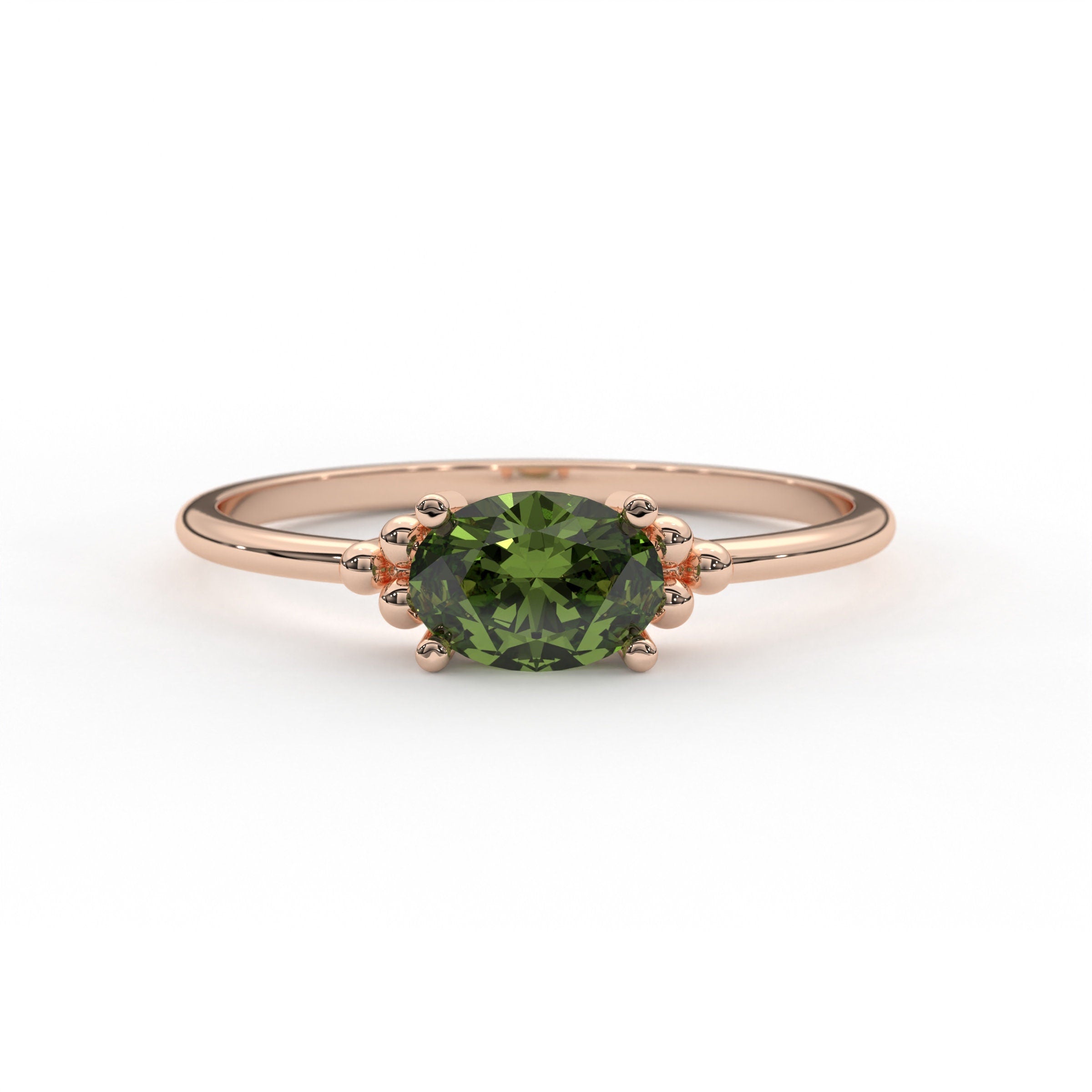 Peridot Birthstone Ring Solid Gold Solitaire Oval Design