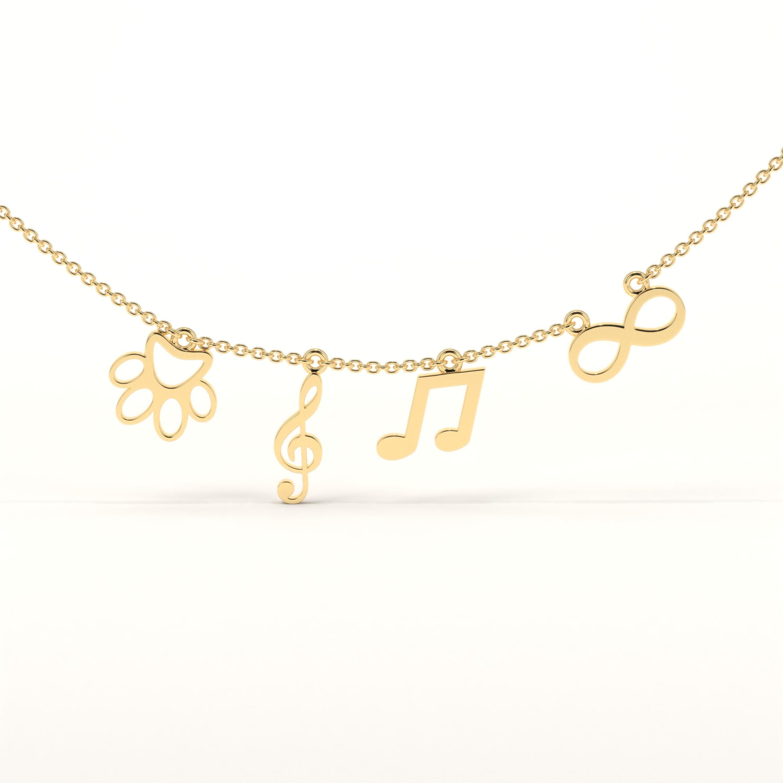Gold Charm Necklace Customizable Paw Music Infinity