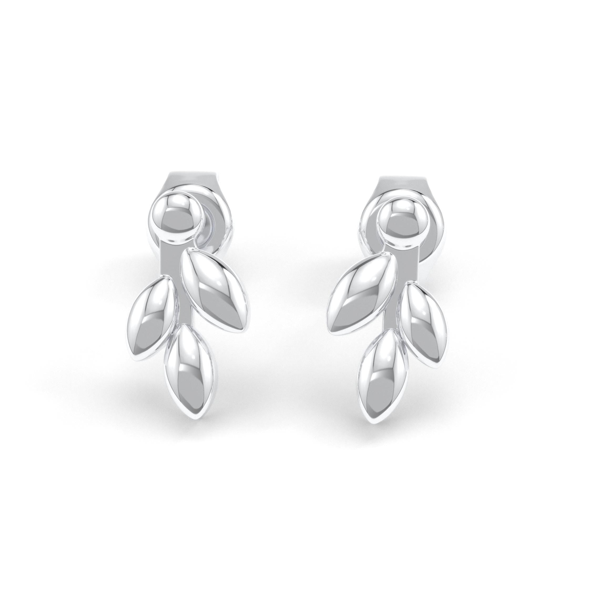 Solid Gold Olive Branch Design Stud Earrings